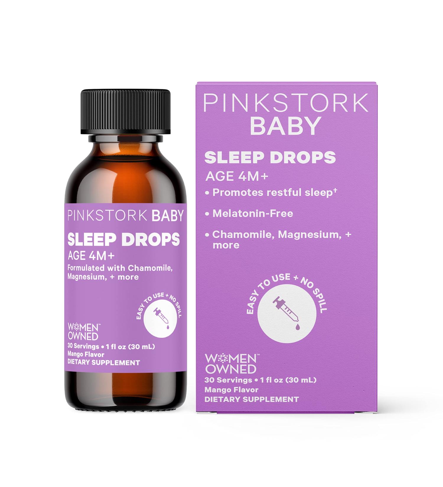 Pink Stork Baby Sleep Drops | Natural Aid for Infants, Toddlers, and Kids | Chamomile, Magnesium | Bedtime Essentials | 1 oz - Buy Online on GoSupps.com