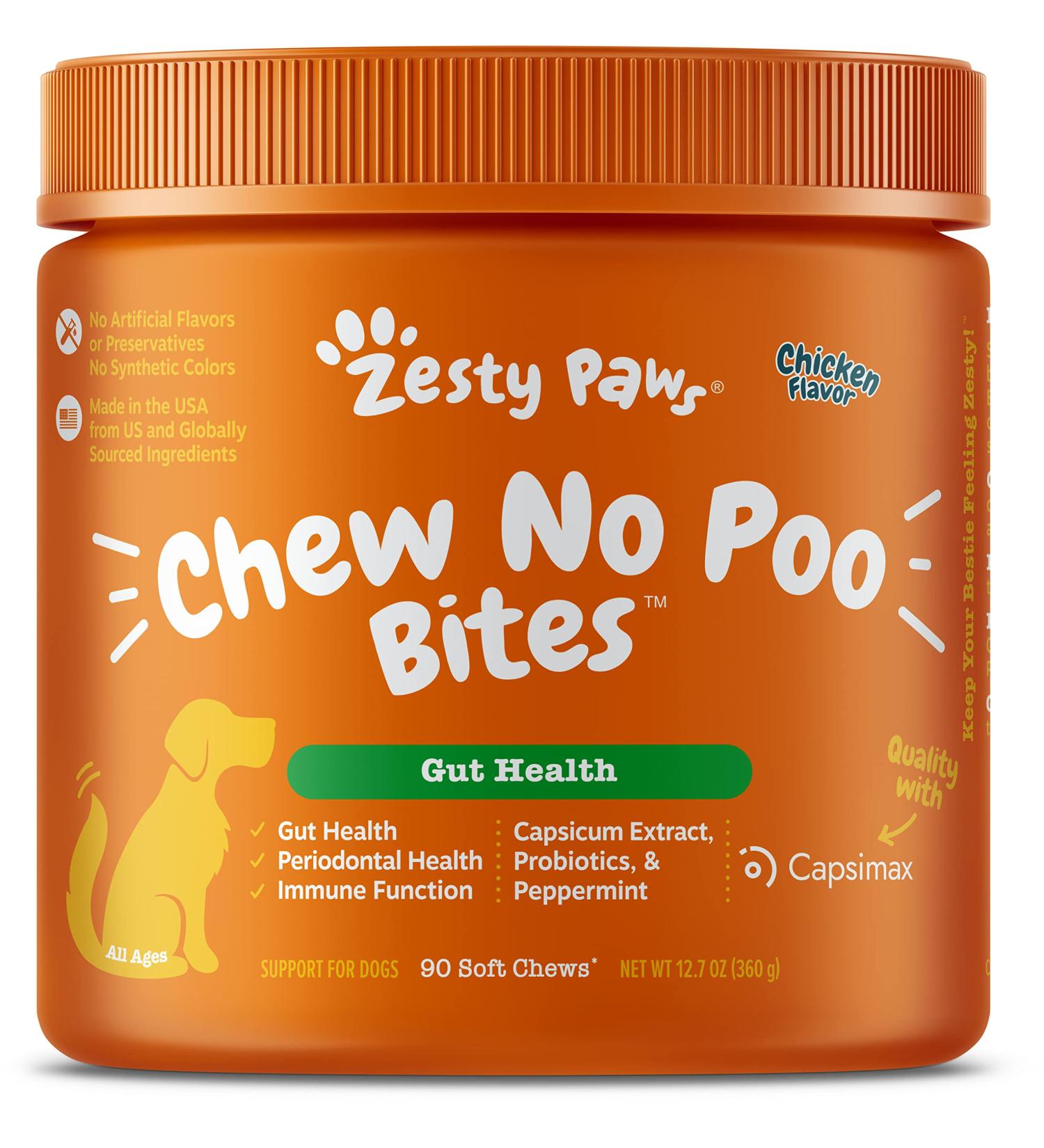 Zesty Paws Chew No Poo Bites - Coprophagia Deterrent for Dogs - Probiotic Digestive Enzymes - Chicken Flavor - 90 Soft Chews - Buy Online on GoSupps.com