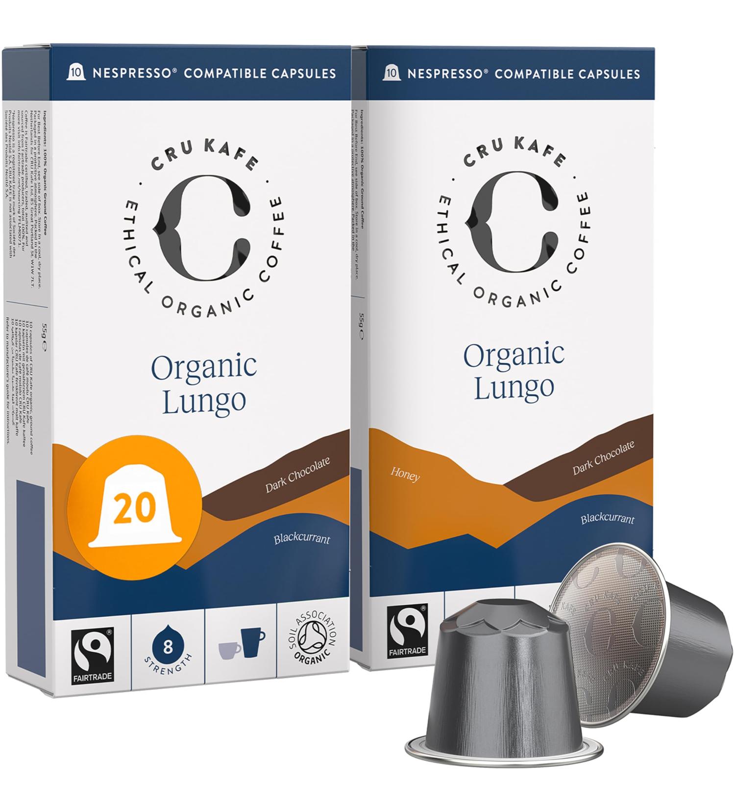 CRU Kafe Lungo Espresso Strong Nespresso Compatible Coffee Pod Capsules 20 Pods Complex and Full Bodied Coffee 10 count (Pack of 2) - Buy Online on GoSupps.com