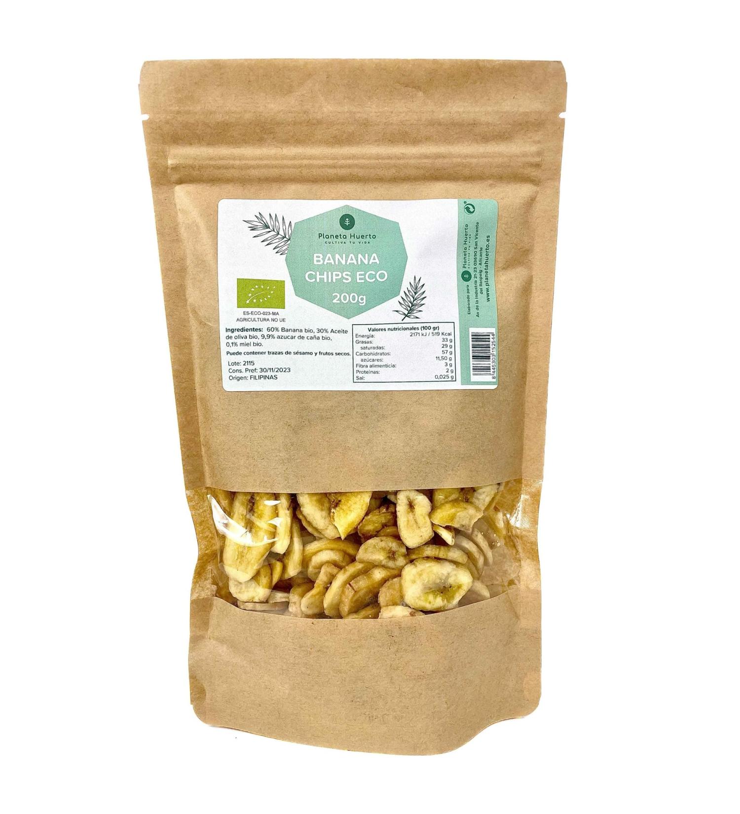  Planeta Huerto Planet Vegetable Garden | Certified Organic Banana Chips 200g | Healthy snacks with natural sugar cane sugar and honey for snacks afternoon tea appetizers or brunches - Buy Online on GoSupps.com