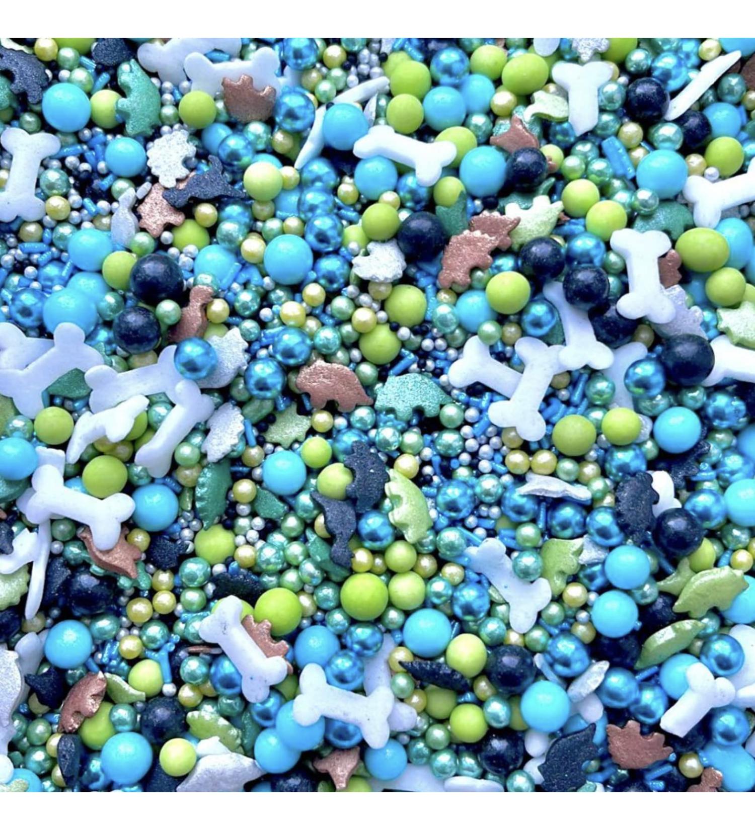 Luxury Dinosaur edible sprinkles green black blue silver metallic dinosaur party ideas decoration for cupcakes cakes biscuits cookies cake topper bones skeleton baking boy DINO