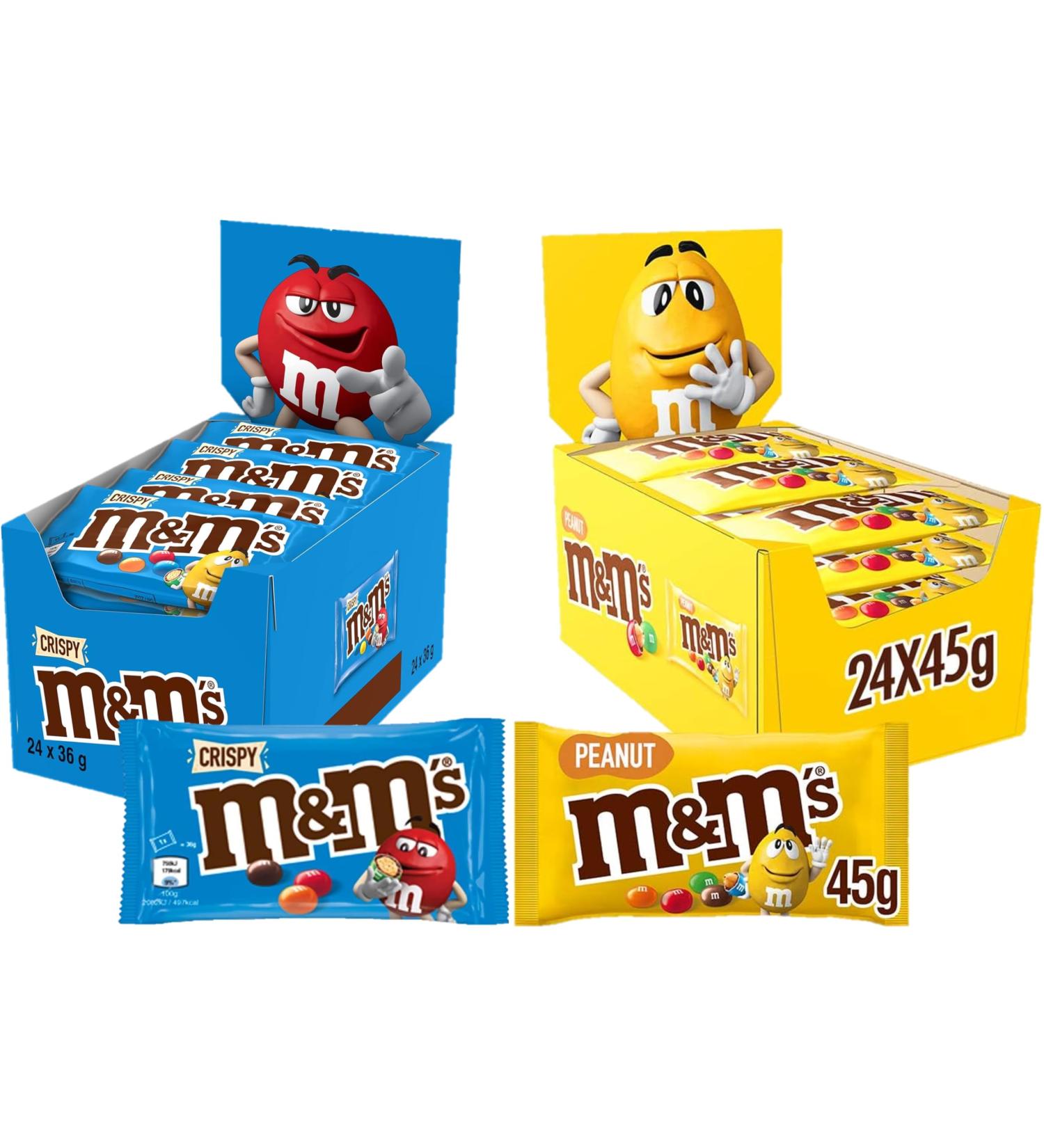 M&M's M&Ms Crispy & Peanut Bulk Box Milk Chocolate Treats and Movie Night Snacks 24 x 36g Crispy 24 x 45g Peanut (48 bags total)