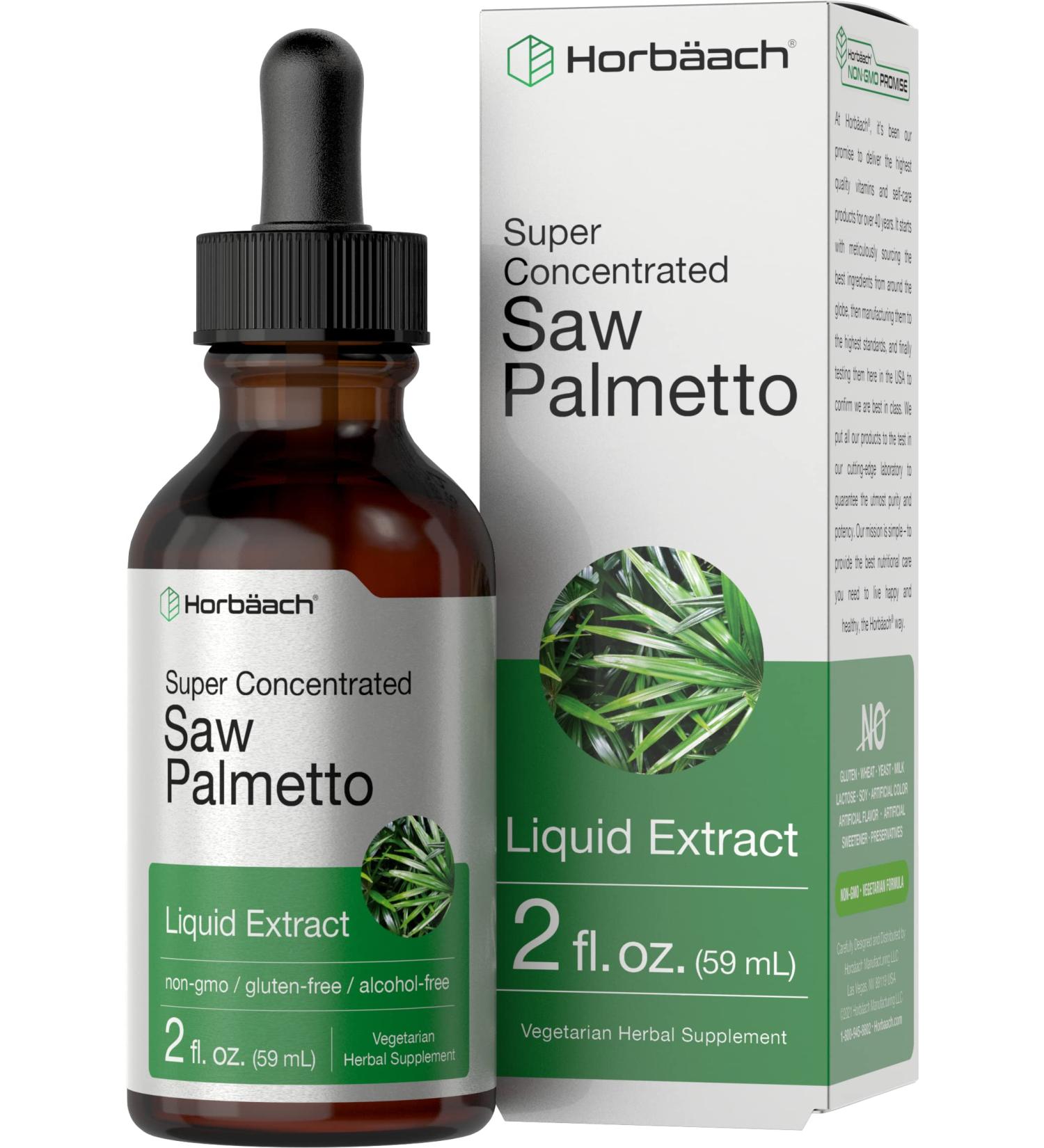 Saw Palmetto Liquid Extract 2 Oz - Alcohol Free Vegetarian Non-GMO Herb Supplement by Horbaach - Buy Online on GoSupps.com