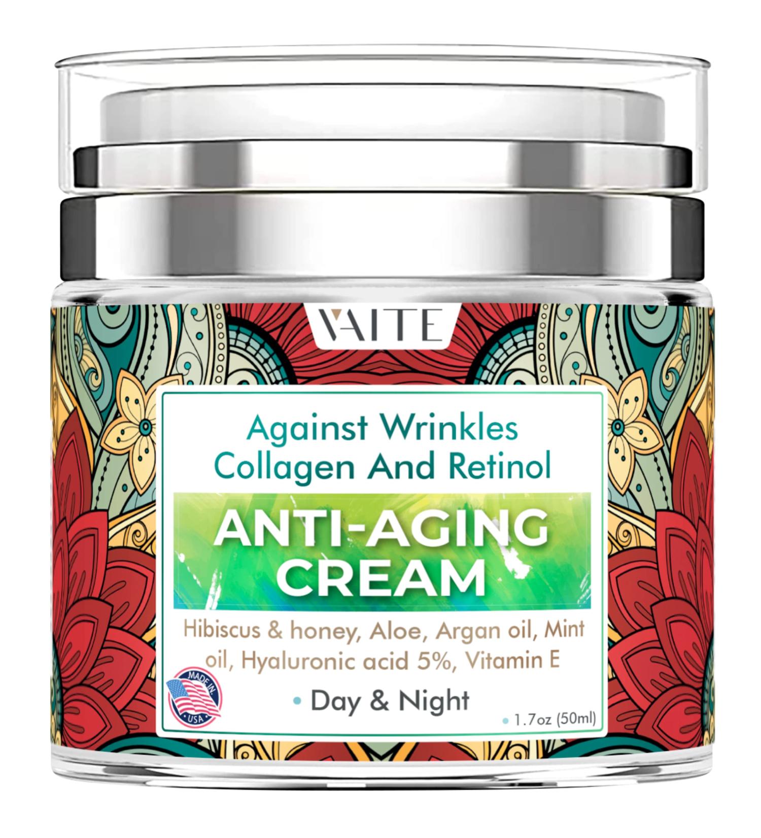 Vaite Organic Anti-Aging Face Moisturizer Cream with Hibiscus, Honey, Aloe, Argan Oil, Mint Oil, Vitamin E - Day and Night Moisturizer for Women and Men - Natural Sensitive Collagen and Retinol Formula - Buy Online on GoSupps.com