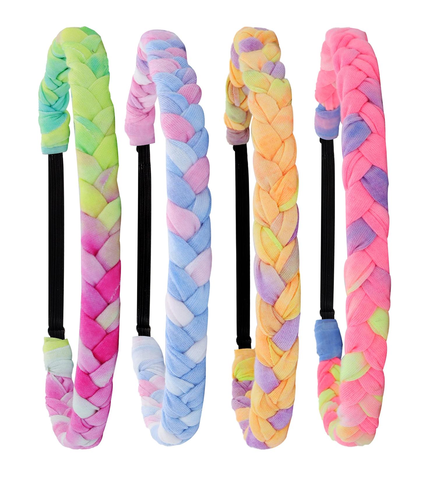 FROG SAC 4 Tie Dye Braided Headbands for Girls - Rainbow Hair Accessories for Kids - Adjustable and Stretchy Elastic Girl Head Bands - Cute Fashion Hairbands - Perfect Birthday Party Favors and Stocking Stuffers - Buy Online on GoSupps.com