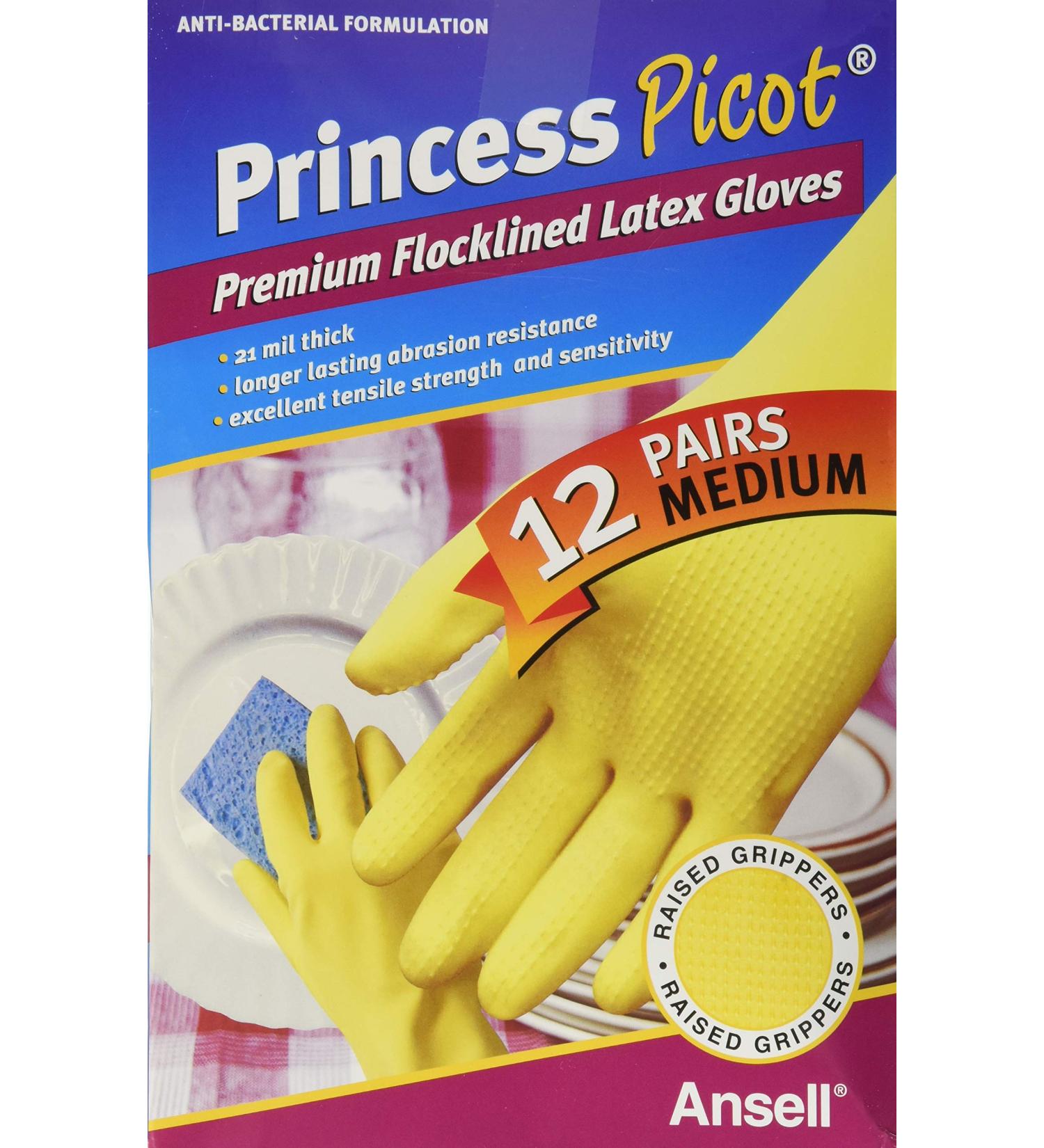 Princess Picot Rubber Gloves Medium (12 Pairs) 12 Count - Buy Online on GoSupps.com