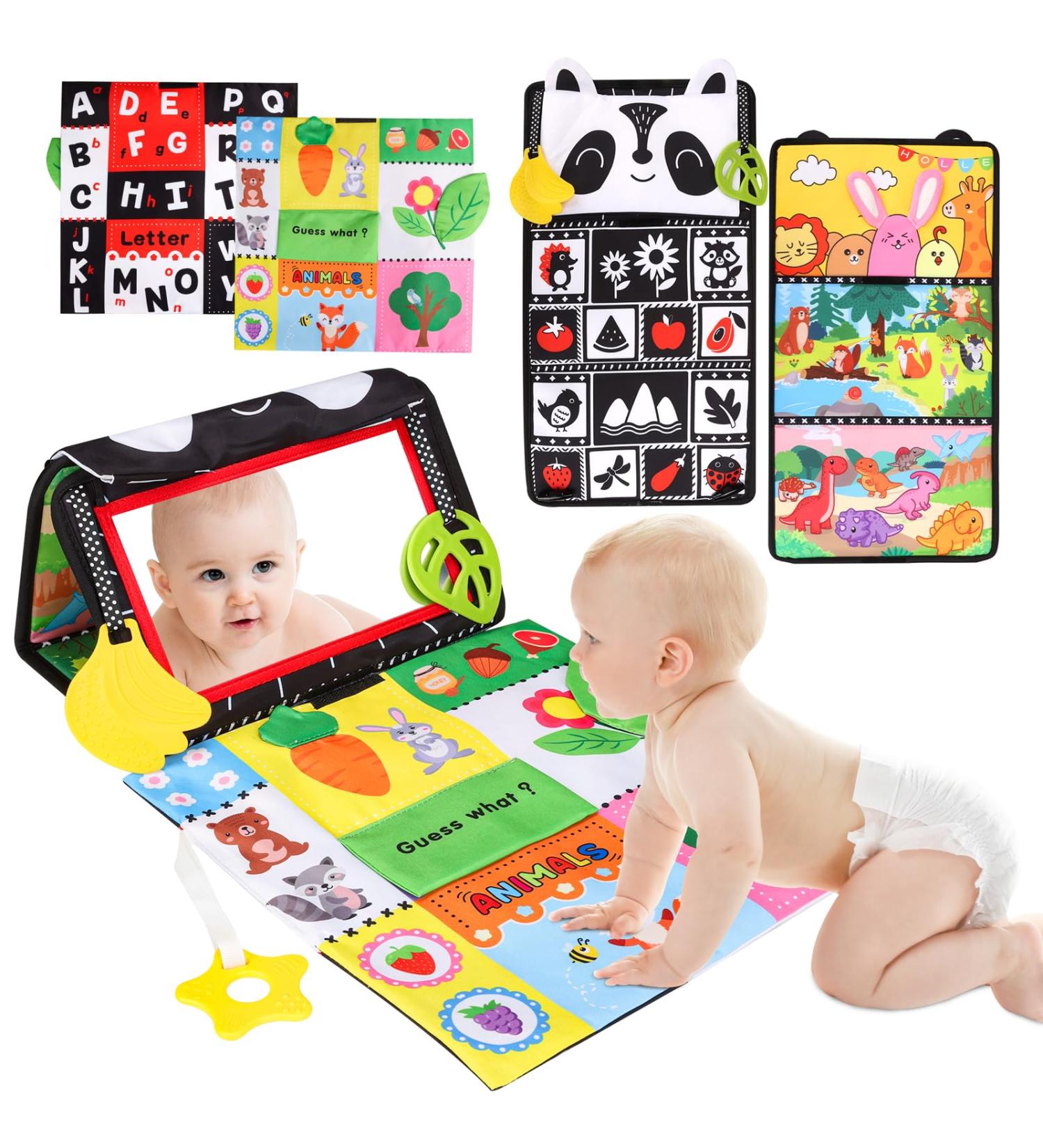 Buy Venditer Baby Toys 0-12 Months | Montessori Black & White Contrast Baby Mirror & Crackling Book for 1-2 Year Olds - Buy Online on GoSupps.com