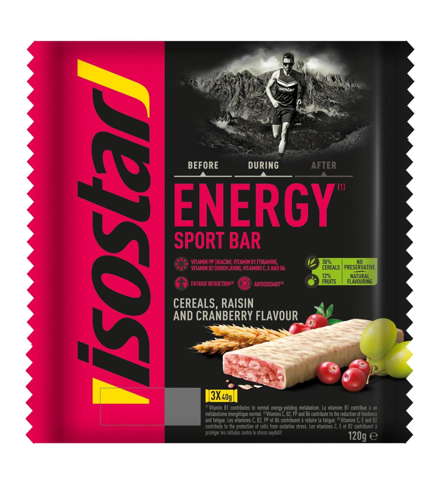 Isostar - Energy Sport Bars Cereal and Cranberry Flavor - Energy Bars Source of Carbohydrates - Healthy Snack for Athletes - Reduces Fatigue - 1 Pack of 3 Bars of 40 g - 3 x 40g - Buy Online on GoSupps.com