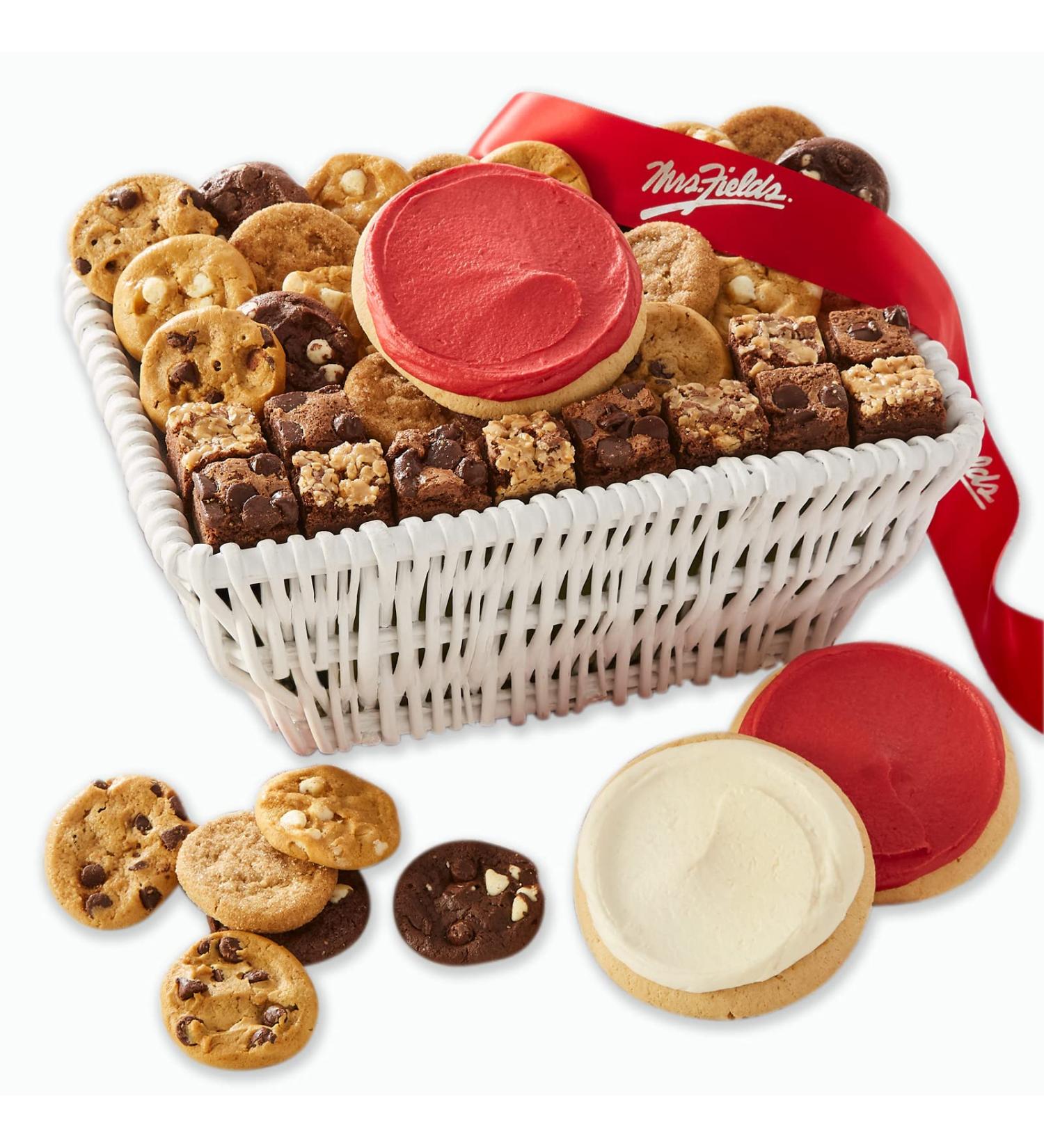 Mrs. Fields Sweet Sampler Basket: Nibblers, Brownie Bars, and Frosted Cookies - Buy Online on GoSupps.com