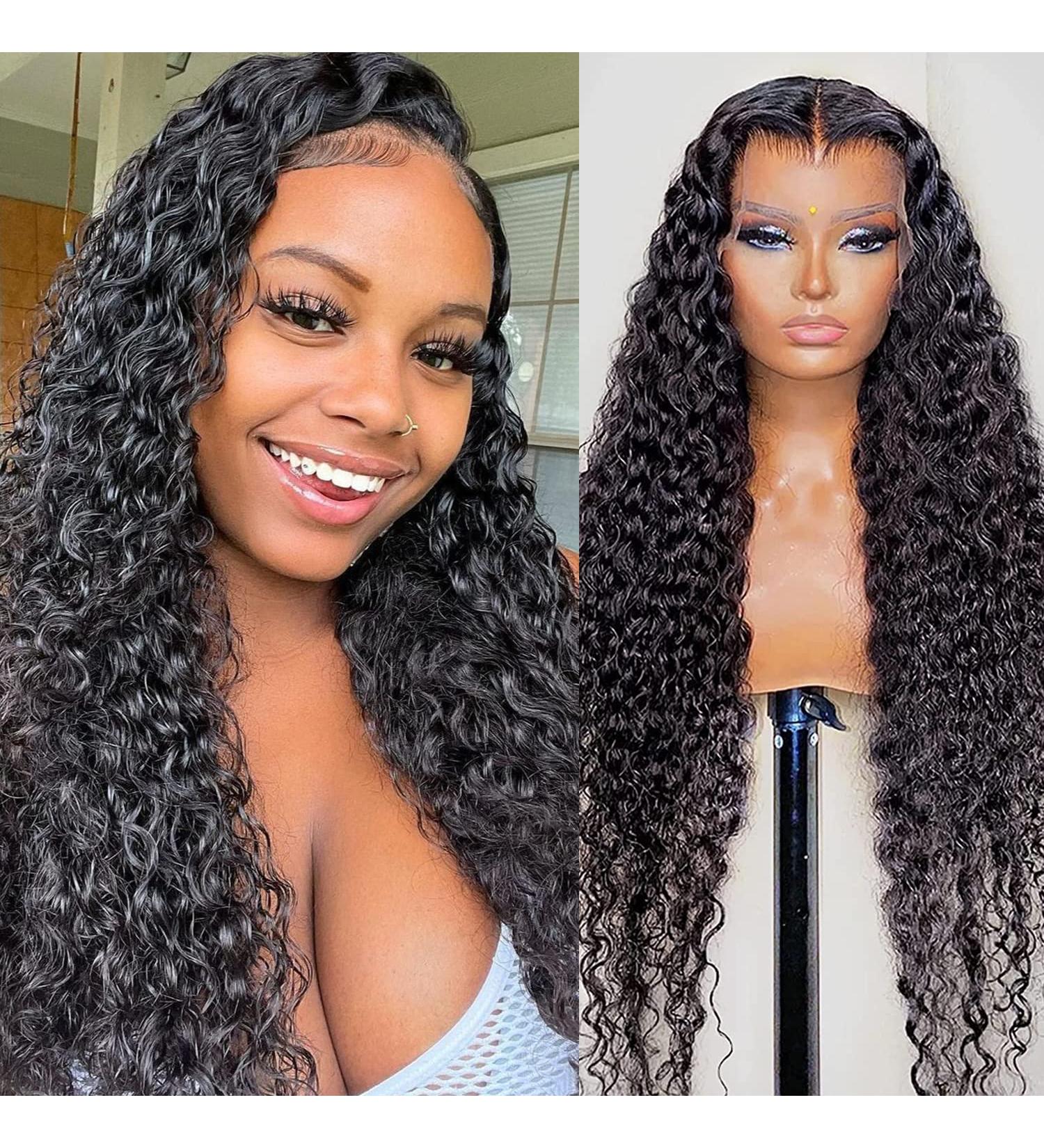 26 Inch Water Wave HD Lace Front Wig for Black Women | Pre Plucked Curly Human Hair Wig with Baby Hair | 180 Density Natural Color | Glueless - Buy Online on GoSupps.com