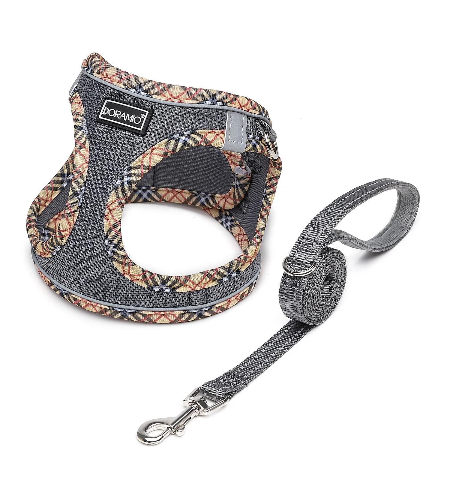 Doramio Reflective Dog Harness & Leash for Small Dogs and Cats - Breathable Step-In Safety Vest (XS Gray) - Buy Online on GoSupps.com