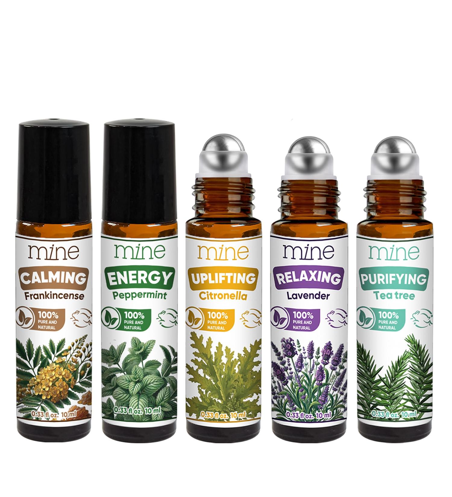 5-Pack Essential Oil Roll-On Set - Frankincense Lavender Citronella Tea Tree & Peppermint for Wellness - Buy Online on GoSupps.com
