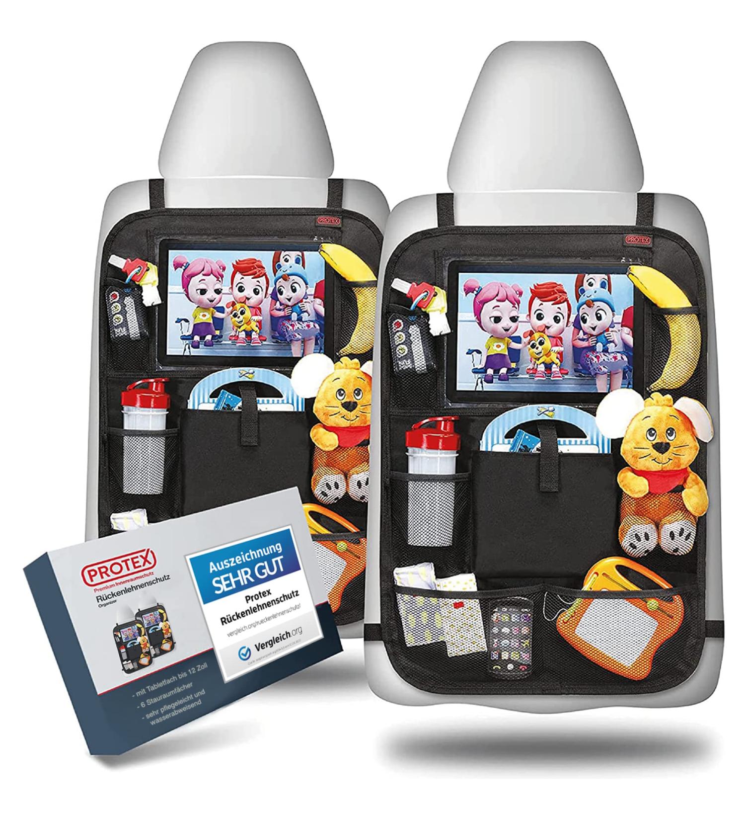Protex Premium 2 Series Backrage Protection - Auto Back Seat Organizer for Kids | Water-Repellent Child Car Seat Saver with Tablet Compartment - Black (2 Set) - Buy Online on GoSupps.com