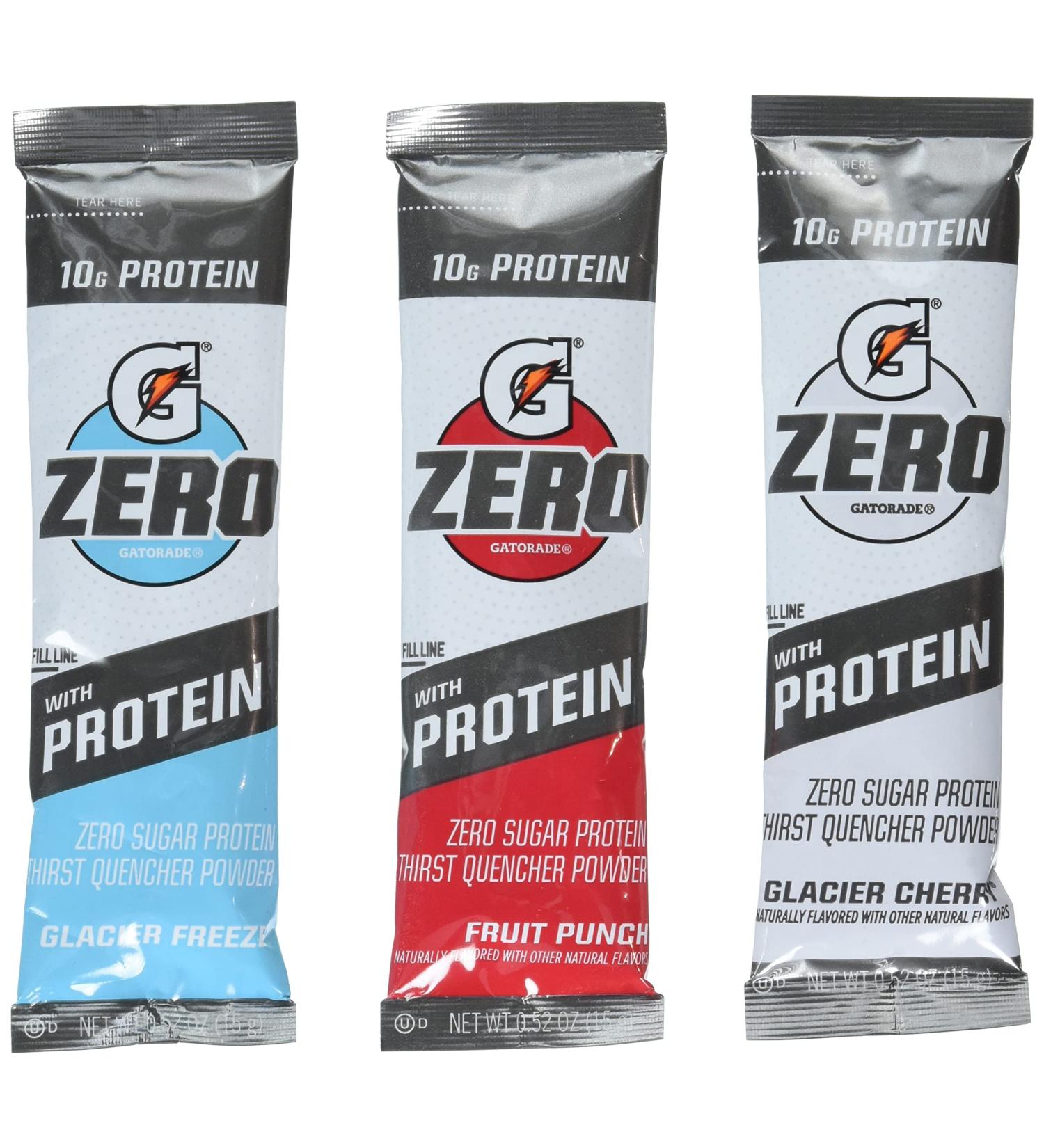Gatorade Zero Protein Powder Sticks 30 Pack - 10g Whey Protein Isolate, Zero Sugar, Electrolytes - 3 Flavor Variety Pack - 0.529oz Sticks - Buy Online on GoSupps.com