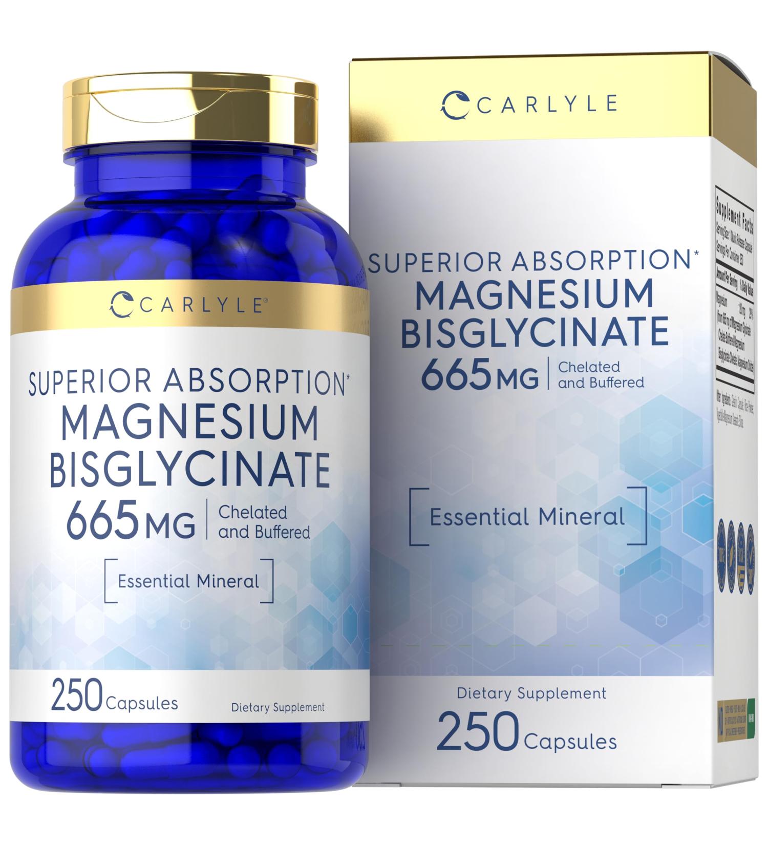 Carlyle Buffered Magnesium Bisglycinate 665mg | 250 Capsules | Chelated Essential Mineral Supplement - Buy Online on GoSupps.com
