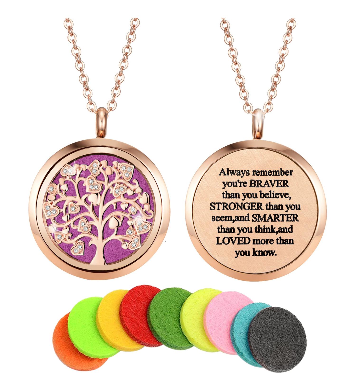 AZNECK Family Tree of Life Essential Oil Diffuser Necklace - Personalized Aromatherapy Locket Pendant Gift for Mom - Buy Online on GoSupps.com