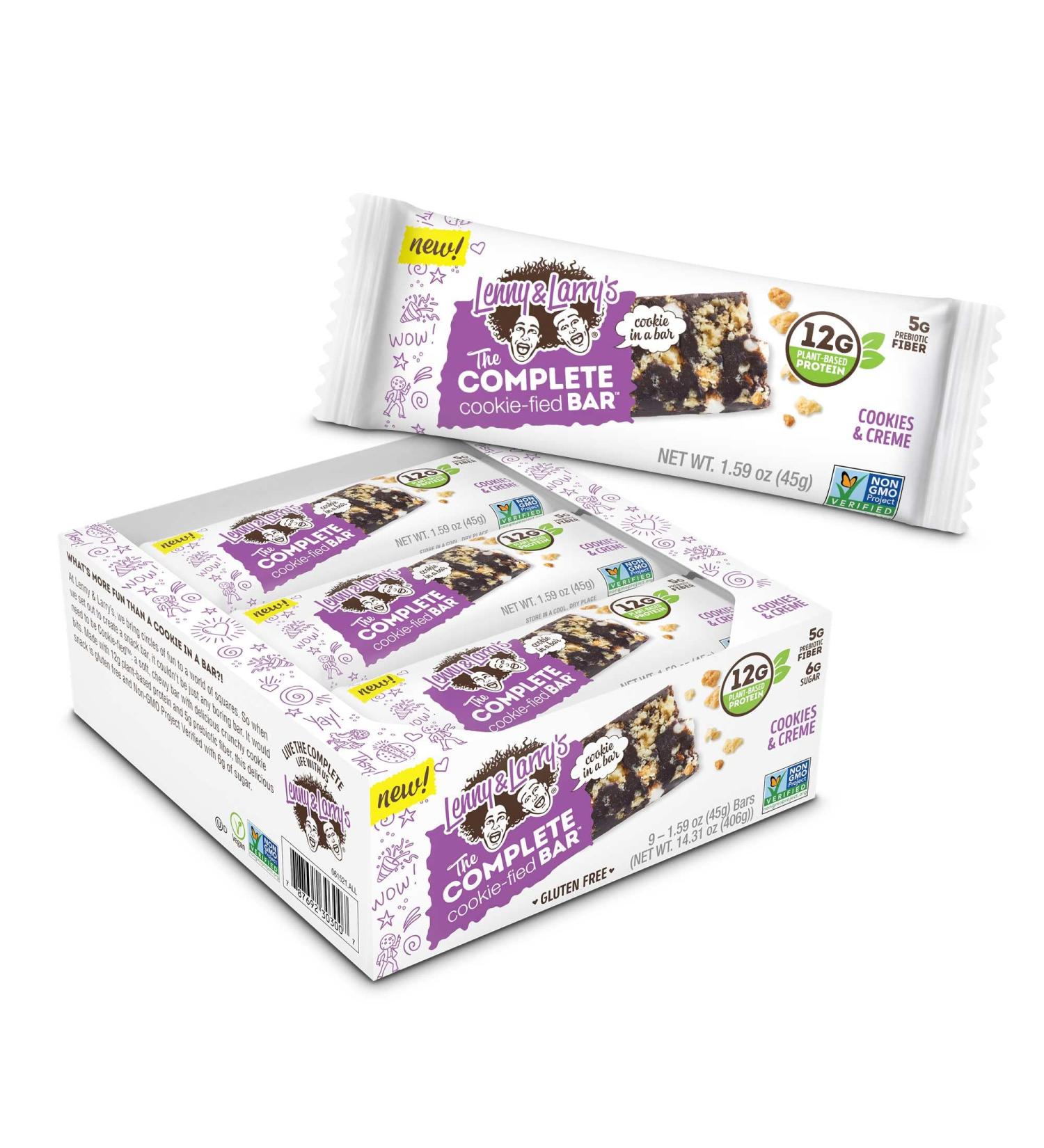 Lenny & Larry's Cookies & Creme Complete Cookie-fied Bar 45g (Pack of 9) - Plant-Based Protein, Vegan, Non-GMO - Buy Online on GoSupps.com