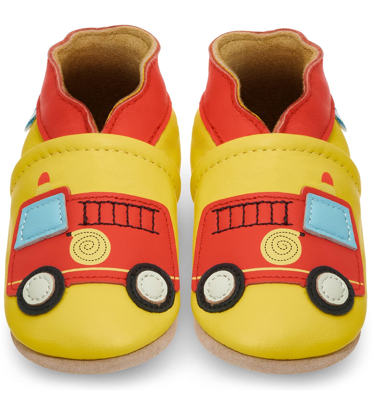 Soft Sole Baby Shoes for Boys and Girls | Leather Toddler Walking Shoes 0-6 Months Firetruck Design - Buy Online on GoSupps.com