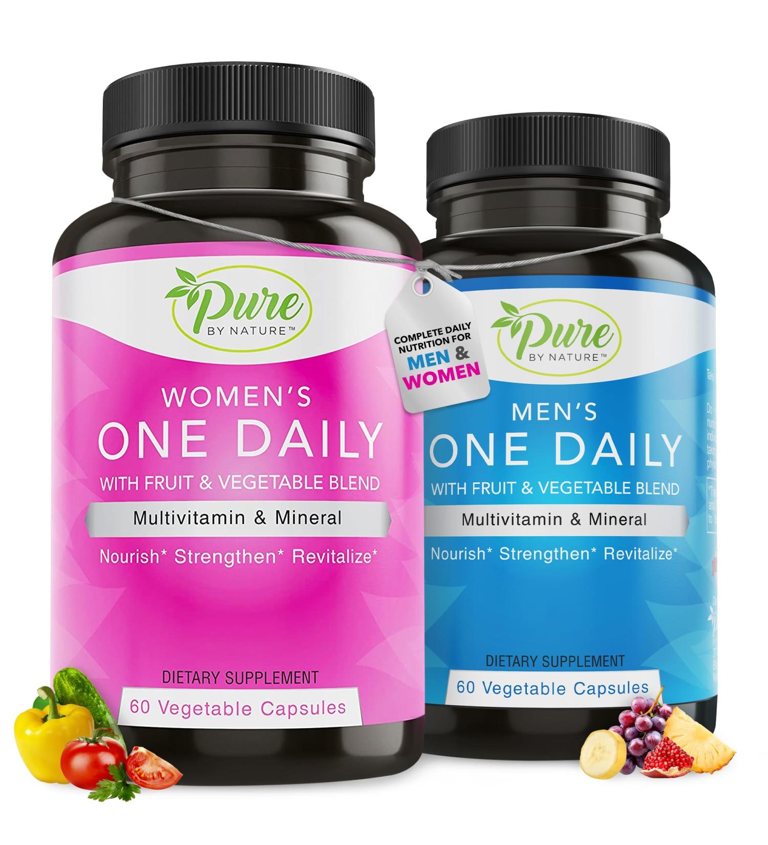 Pure By Nature One Daily Multivitamin for Women & Men Bundle Pack Multi Vitamins and Minerals Supplement for Immune Support with Vitamin B12 Gluten-Free & Non-GMO Each with 60 Veggie Capsules - Buy Online on GoSupps.com