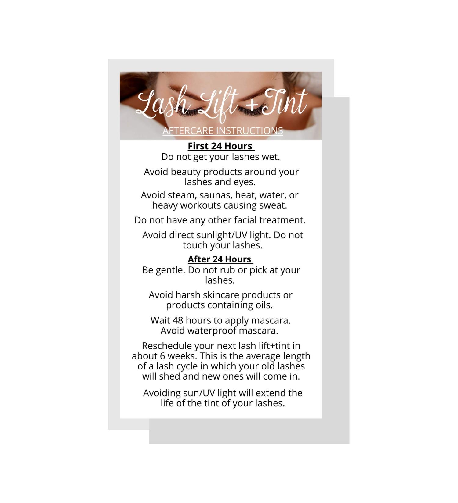Lash Lift + Tint Aftercare Instruction Cards - 50 Pack | DIY Eyelash Kit Supplies | White Design - 2x3.5 inches - Buy Online on GoSupps.com