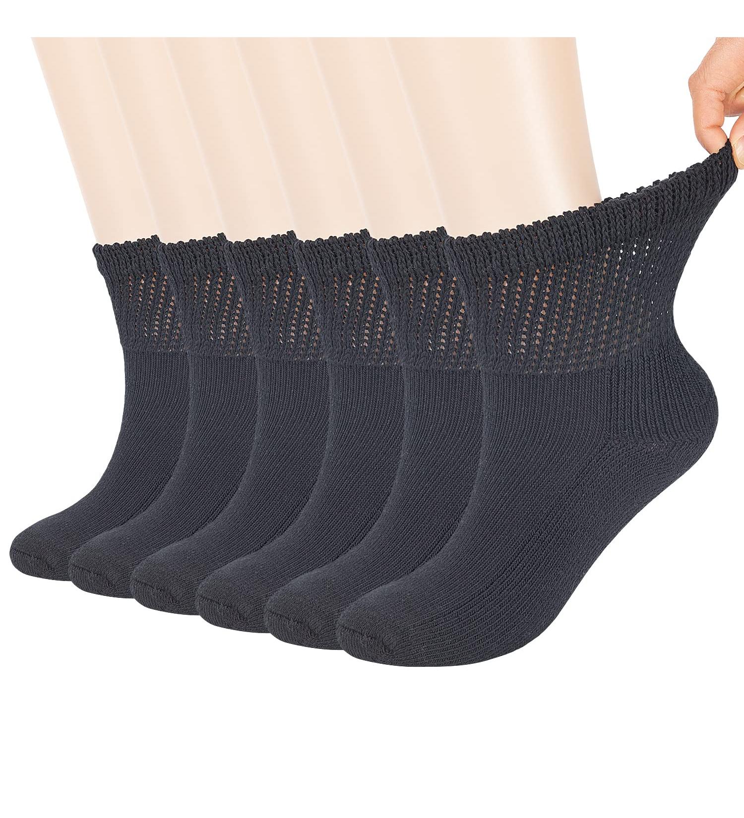 MD FootThera 6 Pairs Non-Binding Heated Thermal Diabetic Socks | Loose Fit, Warm Cushion Sole, Circulatory Ankle Socks - Black 10-13 - Buy Online on GoSupps.com