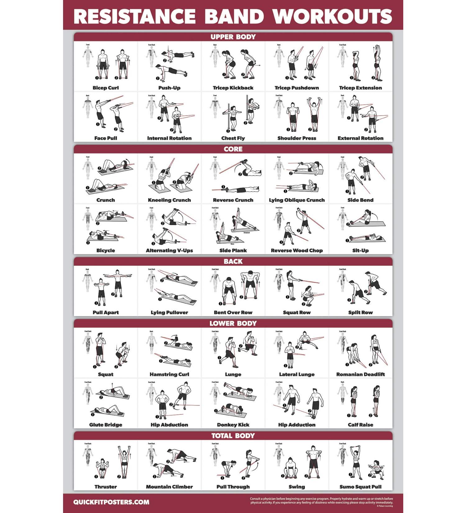 QuickFit Resistance Bands Workout Exercise Poster - Double Sided, Laminated 18 x 27 - Fitness Guide for Effective Training - Buy Online on GoSupps.com