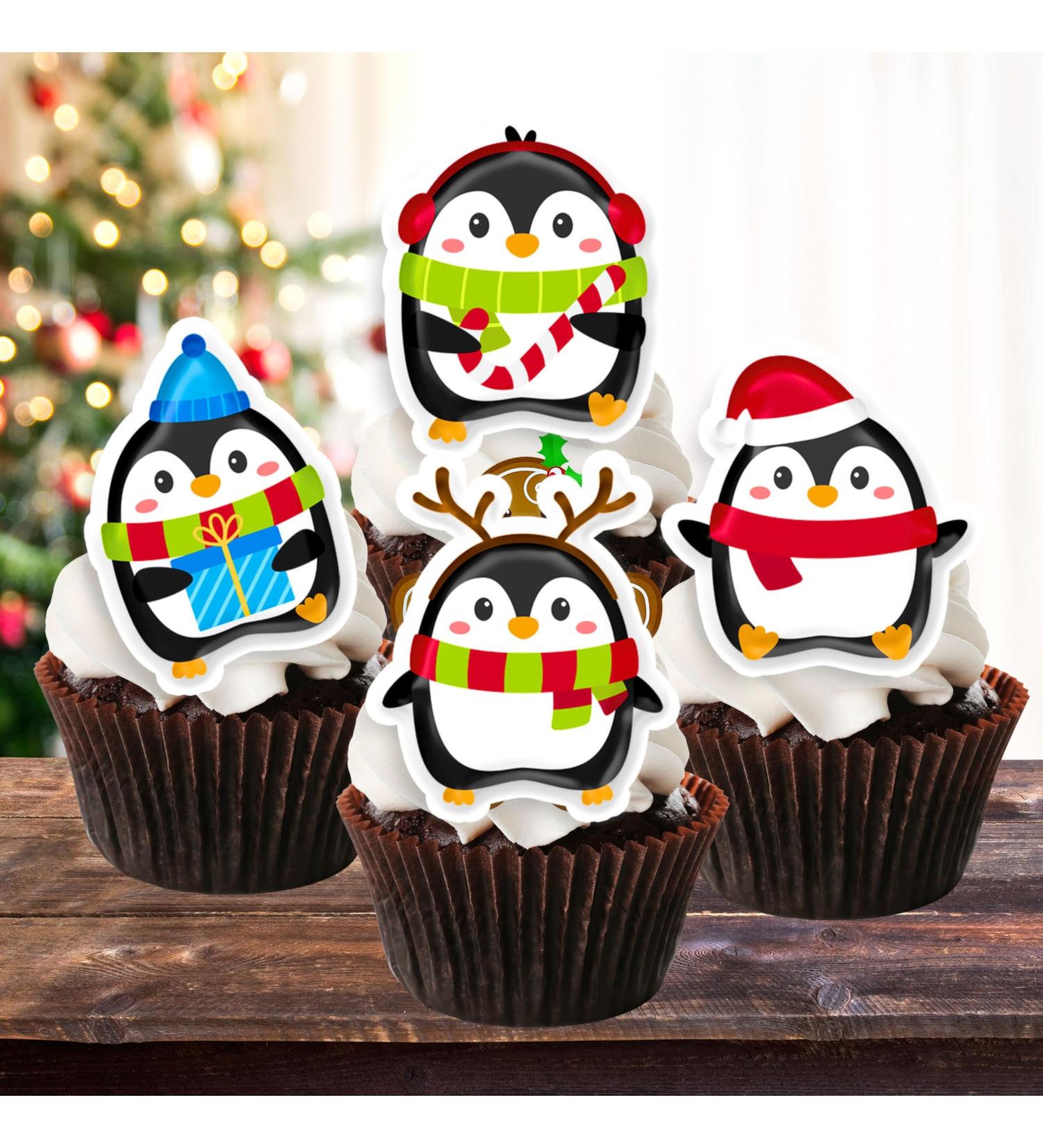 PRECUT Cute Penguin Cupcake Toppers Edible Penguin Cake Decorations Christmas Decorations Penguin Cake Topper (24) - Buy Online on GoSupps.com