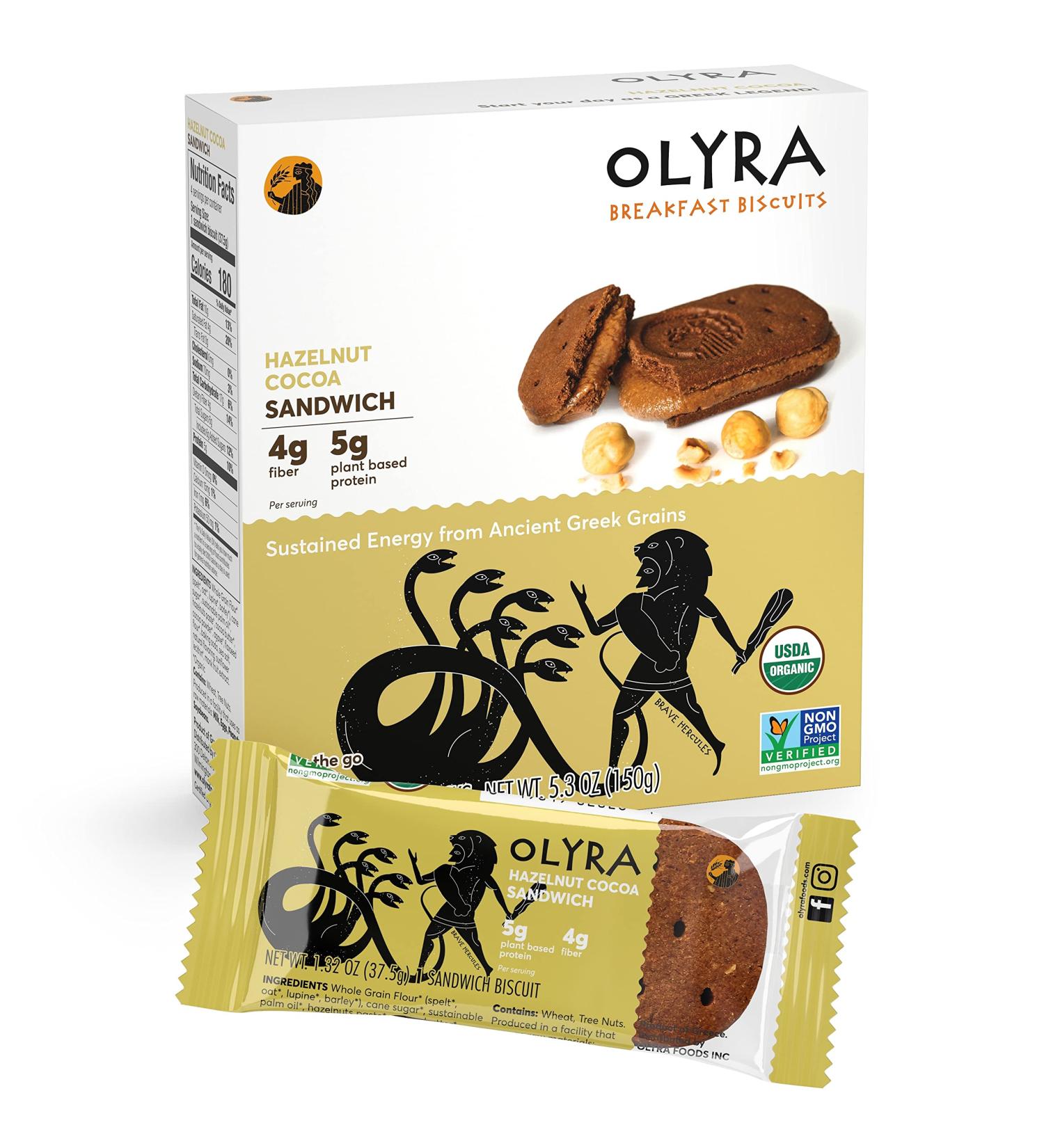 OLYRA Organic Breakfast Sandwiches Biscuits Hazelnut Cocoa Butter - Low-Sugar High Fiber Protein Vegan Healthy Snacks Individually Wrapped Cookies (1 Box of 4 Packs  1 Sandwich per Pack) Hazelnut Cocoa 5.3 Ounce (Pack of - Buy Online on GoSupps.com