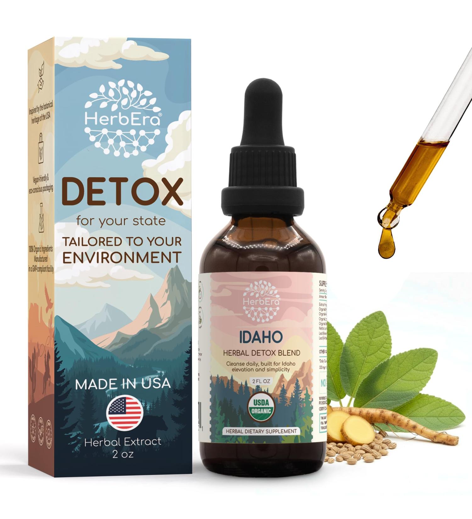HerbEra Idaho Herbal Detox Blend - USDA Organic Extract Made in USA | Immune & Liver Support Liquid Drops | Dandelion Root Licorice Milk Thistle Rhodiola Mullein Leaf | 2 fl oz - Buy Online on GoSupps.com