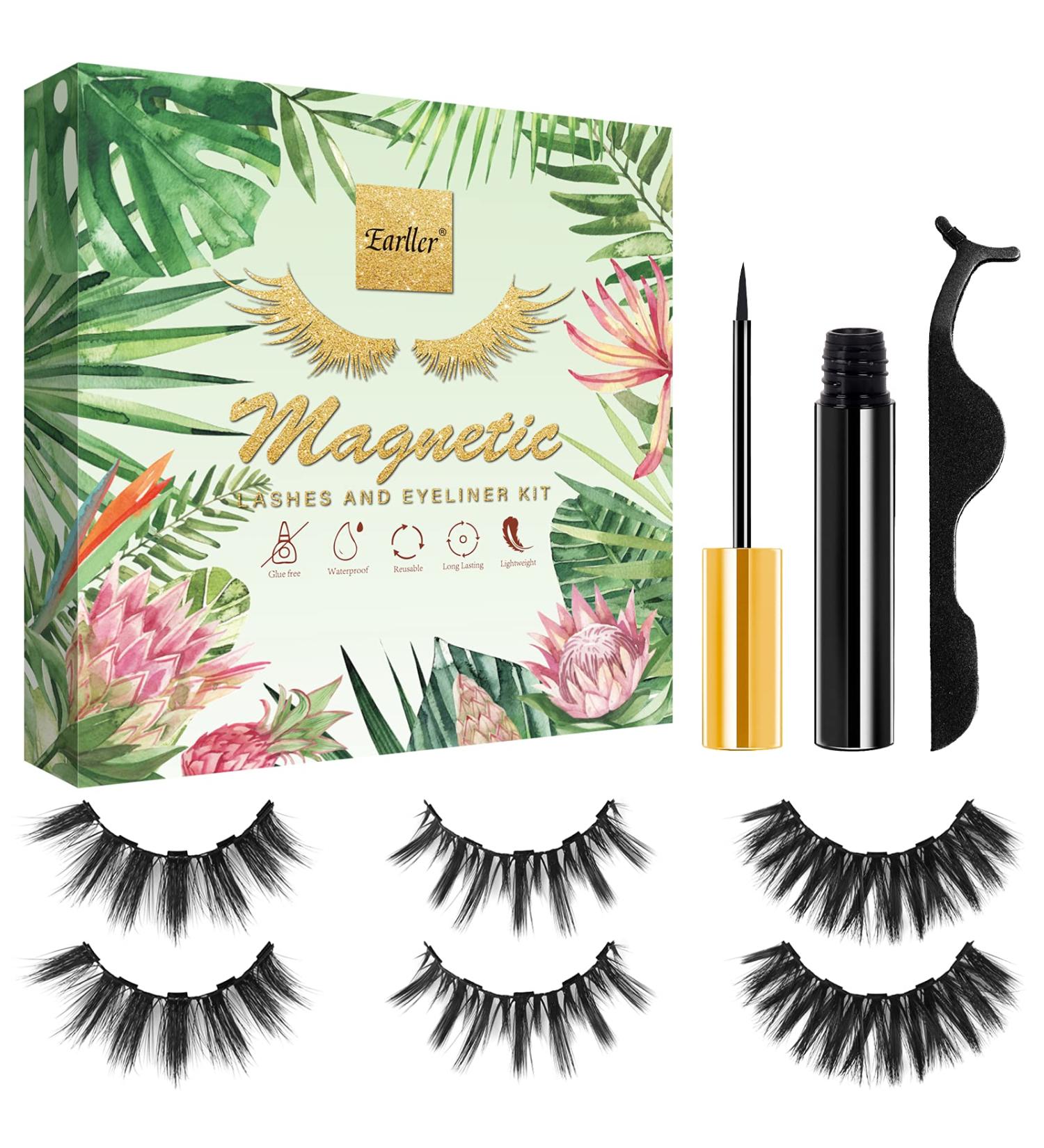 EARLLER 6D Magnetic Eyelashes with Eyeliner Kit - Reusable Mink Lashes, Long & Natural Look, No Glue Needed - 3 Pairs - Buy Online on GoSupps.com