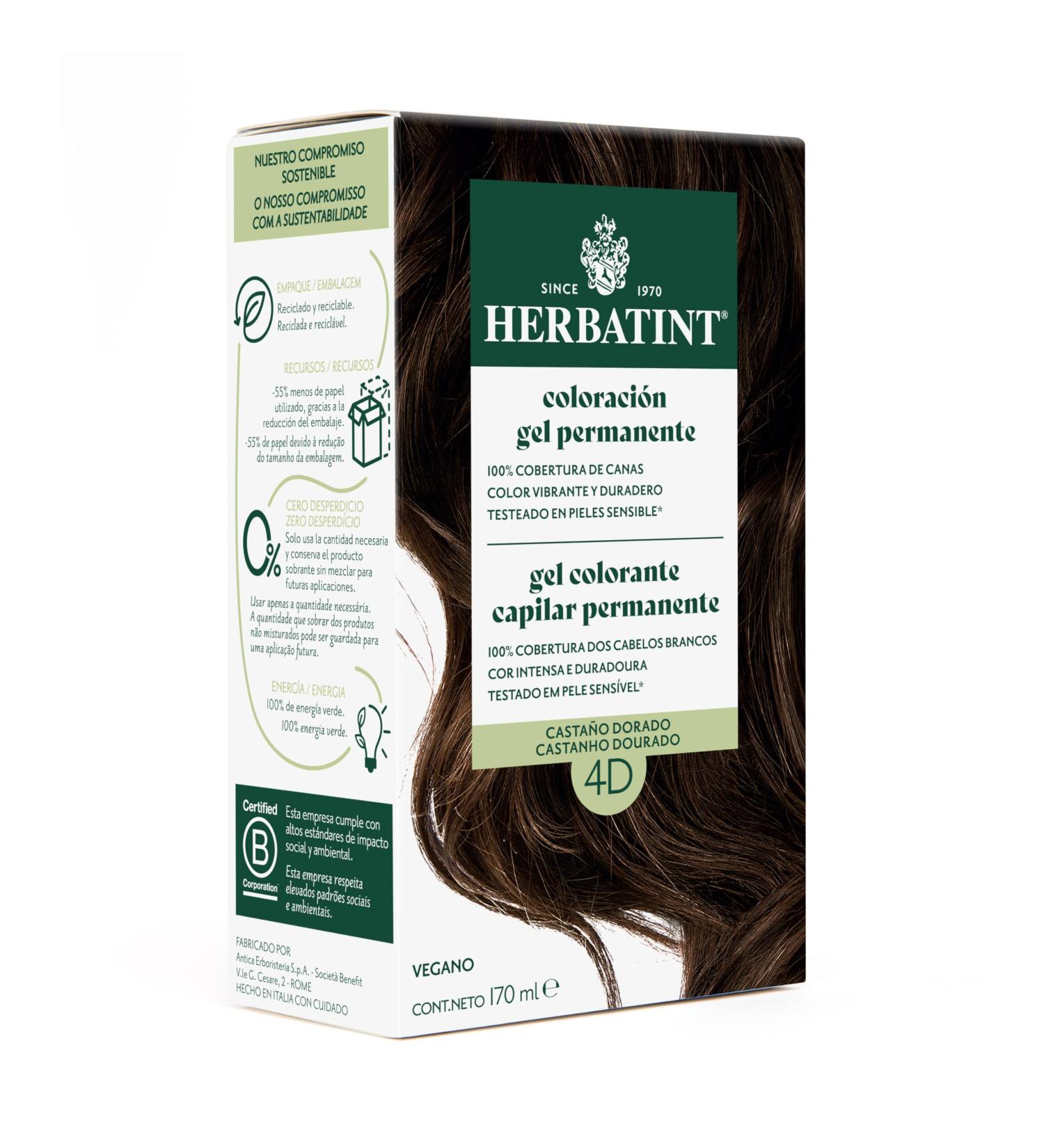  Herbatint Herbatint Permanent Hair Colour 4D Golden Brown 170 ml No Ammonia Optimal Coverage of Grey Hair for Sensitive Skin with 8 Organic Natural Extracts - Buy Online on GoSupps.com
