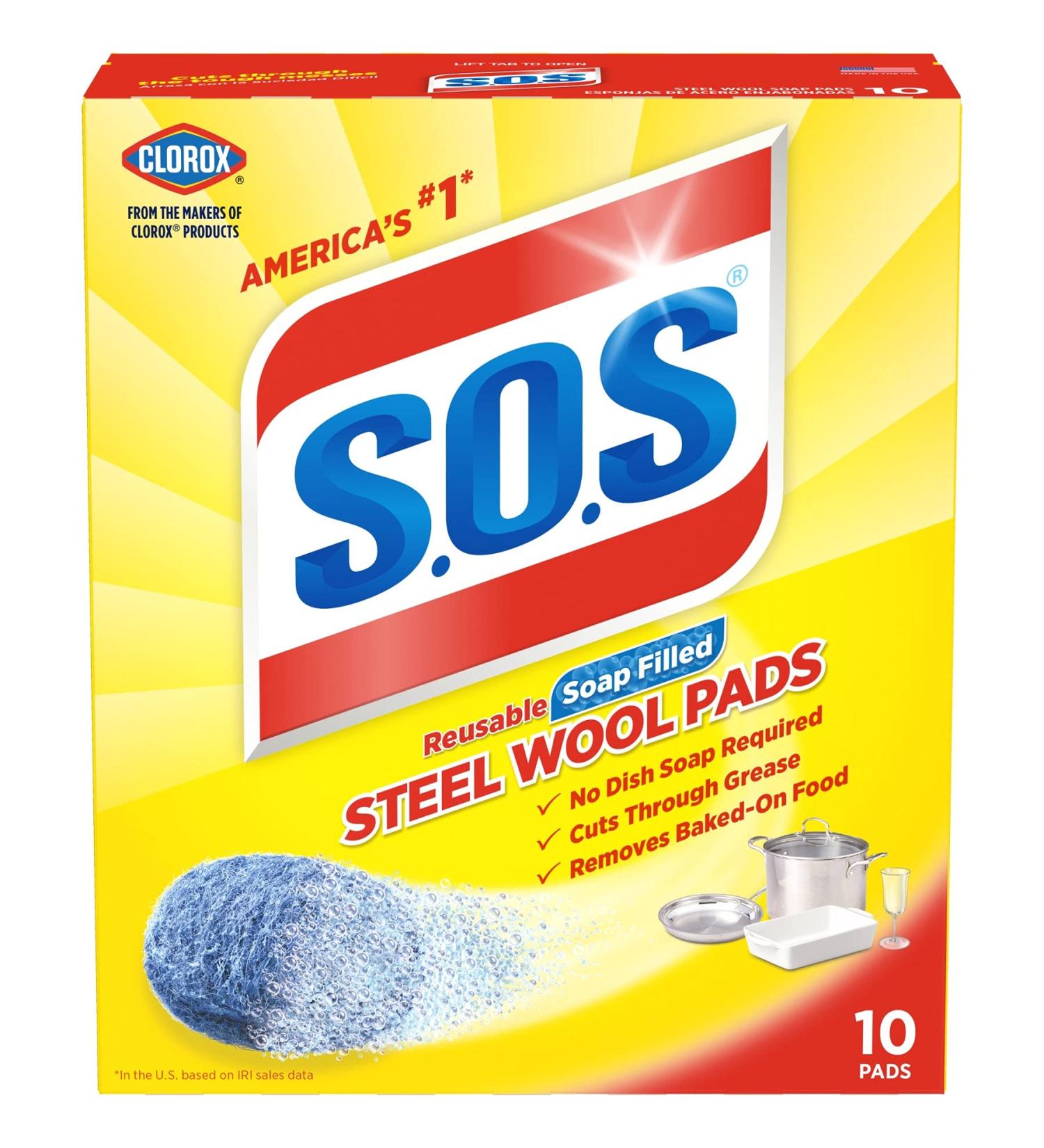 Steel Wool Soap Pads - Set of 10, 2 Packs | Heavy Duty Cleaning for Tough Stains | S.O.S-10002 - Buy Online on GoSupps.com
