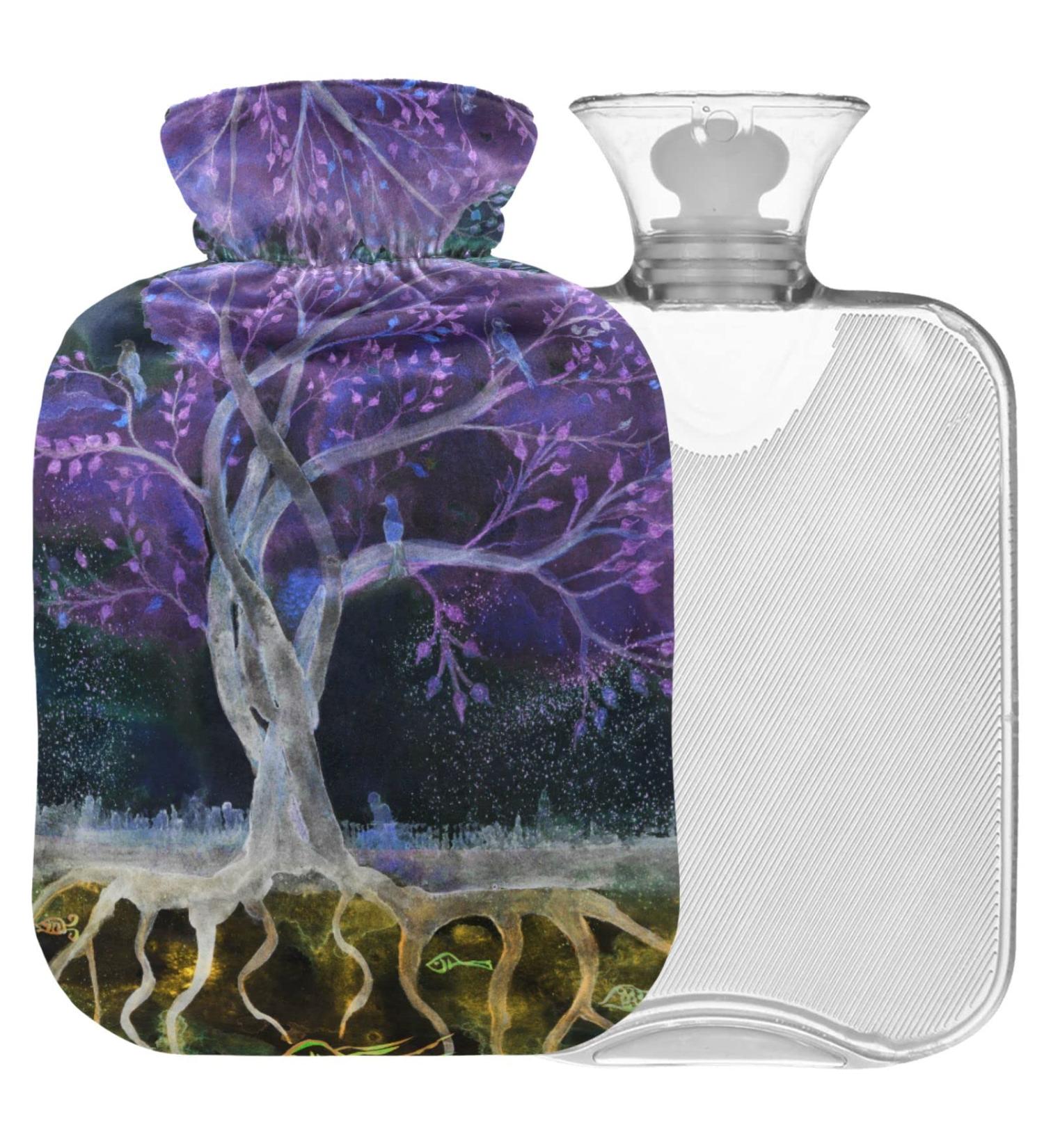 NAANLE Hot Water Bottle with Cover - Purple Tree of Life | 1L Heat Bottle for Back Pain Relief & Cold Therapy | Ideal Hand & Foot Warmer - Buy Online on GoSupps.com
