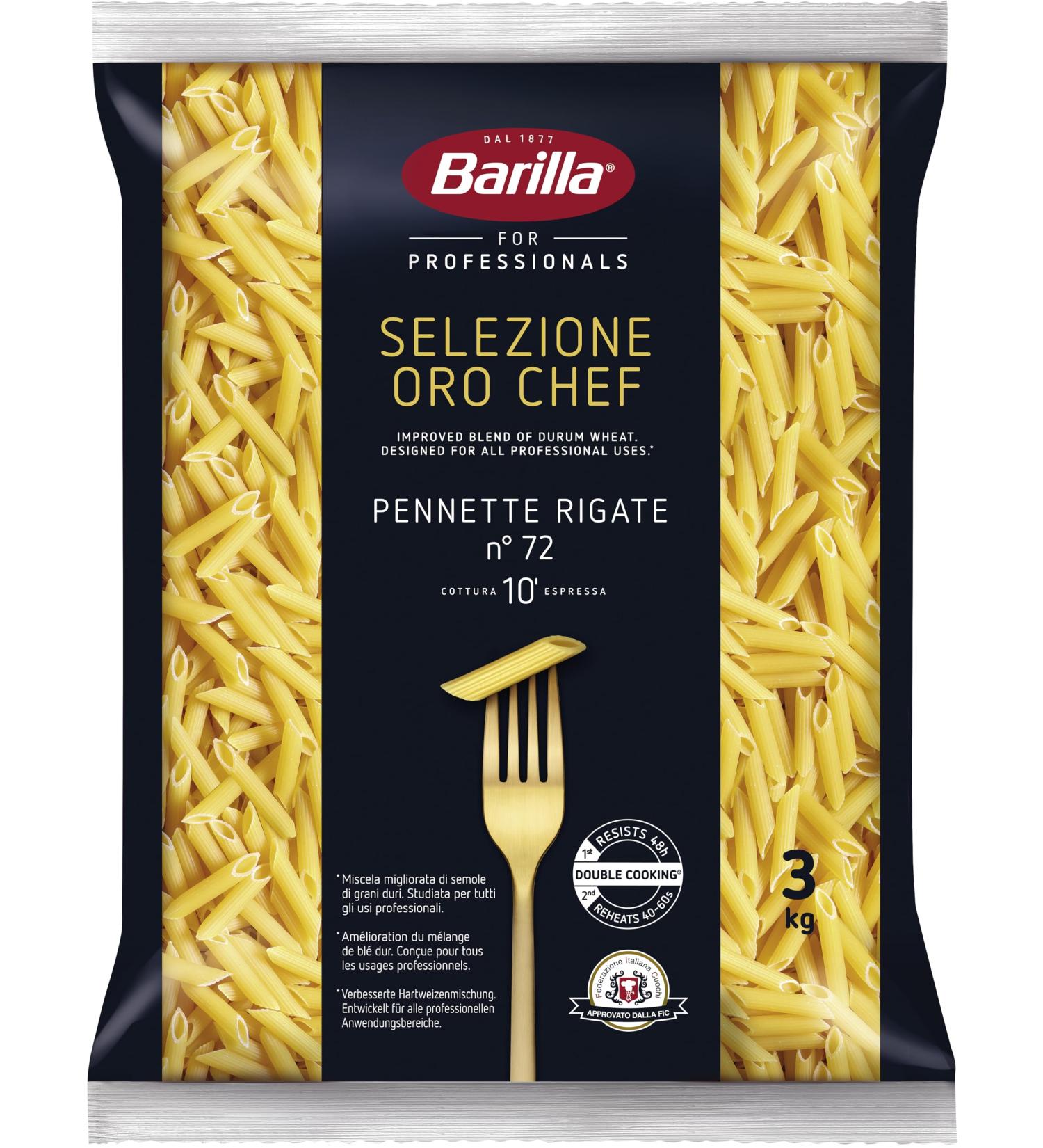 Barilla Selezione Oro Chef Pennette Rigate n 72 Pack of 3 Boxes 3 kg - Buy Online on GoSupps.com
