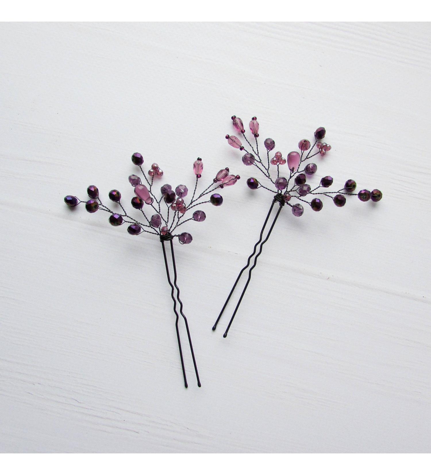 Kercisbeauty Purple Beaded Hair Pins - Wedding Bridal Hair Accessories for Bride Bridesmaid Prom - Pack of 3 - Buy Online on GoSupps.com