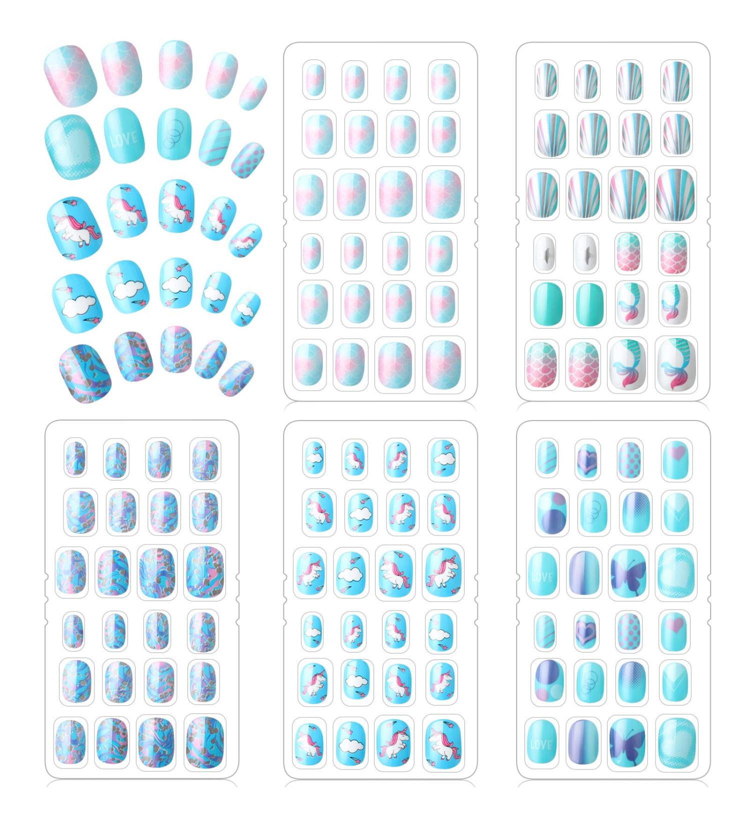 120 Pcs Girls Blue Press-On Fake Nails | Children s Full Cover Artificial Nail Tips for Nail Art Decoration - Buy Online on GoSupps.com