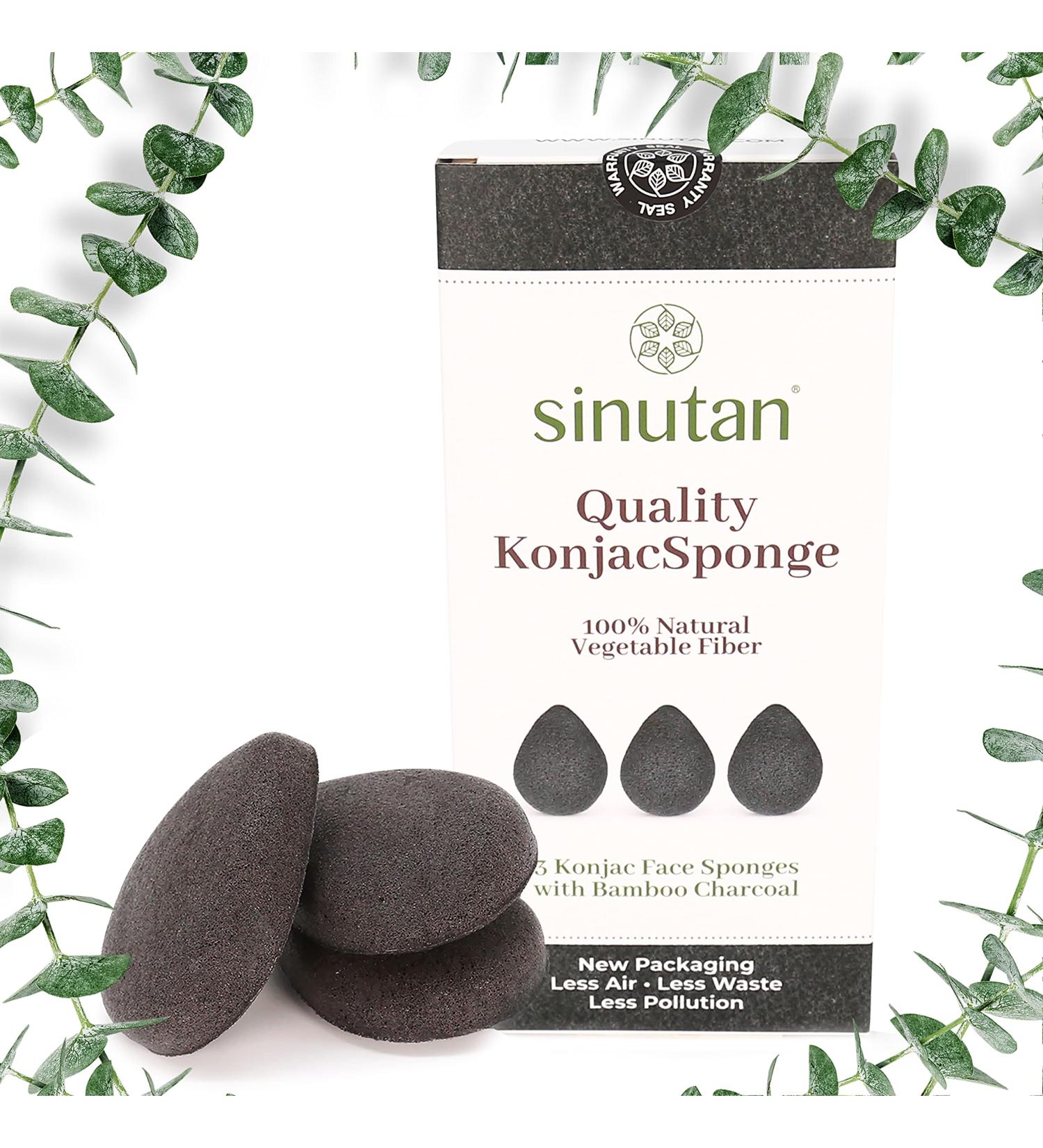 Sinutan | Konjac Face Sponge | 100% Natural Bamboo Activated Charcoal | Konjac Sponge for Exfoliation and Deep Pore Cleansing | Ecological Sponges | Gift Idea - Buy Online on GoSupps.com
