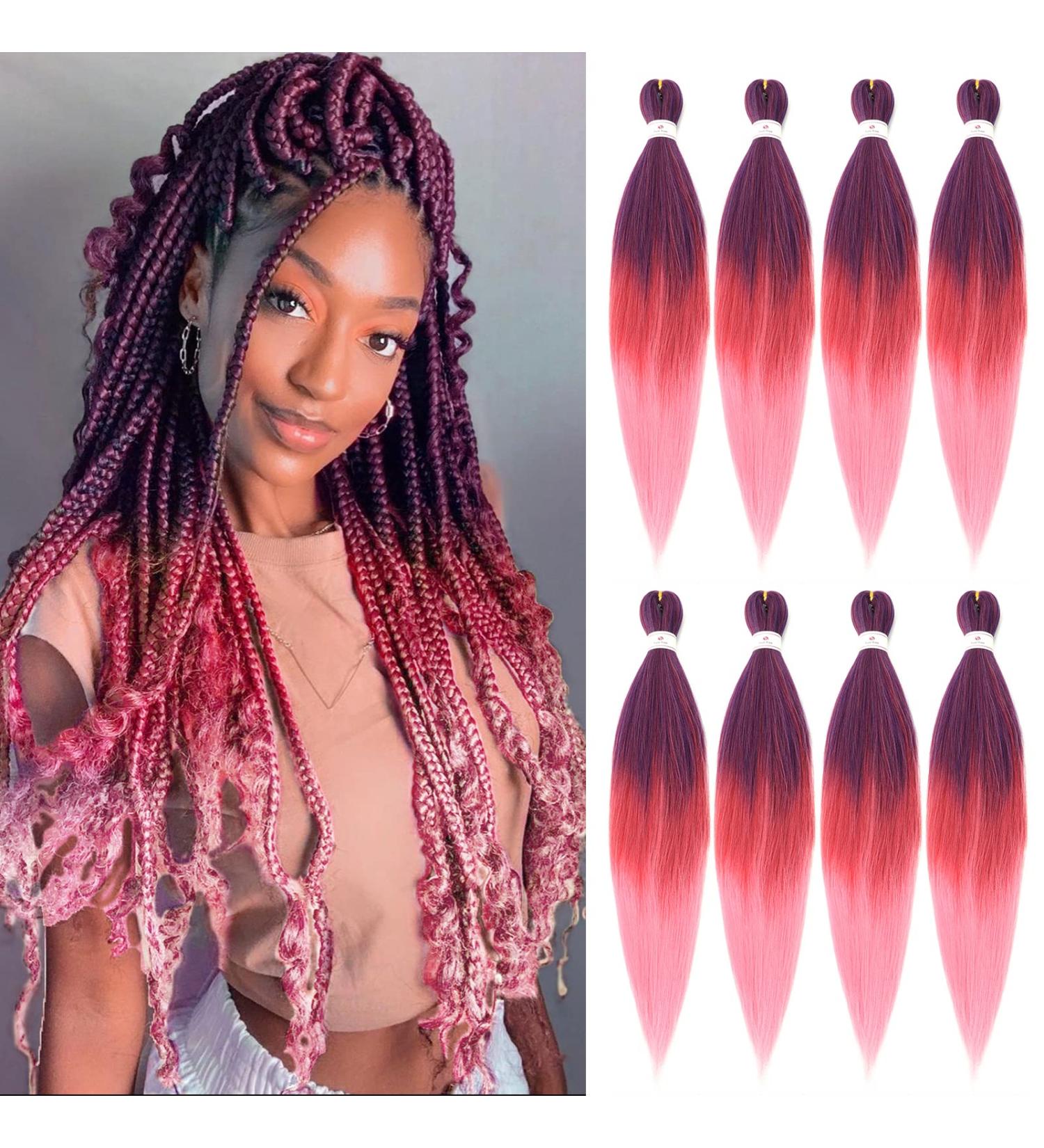 Beyond Beauty 8 Packs Pre Stretched Braiding Hair Synthetic Yaki EZ Braiding Coi Leray Braids Knotless Braiding Hair Extensions Pre Stretched Hot Water Setting Crochet Braids 26Inch(Purple-Red-Pink) 8Packs-26Inch Purple-Red-Pink - Buy Online on GoSupps.com