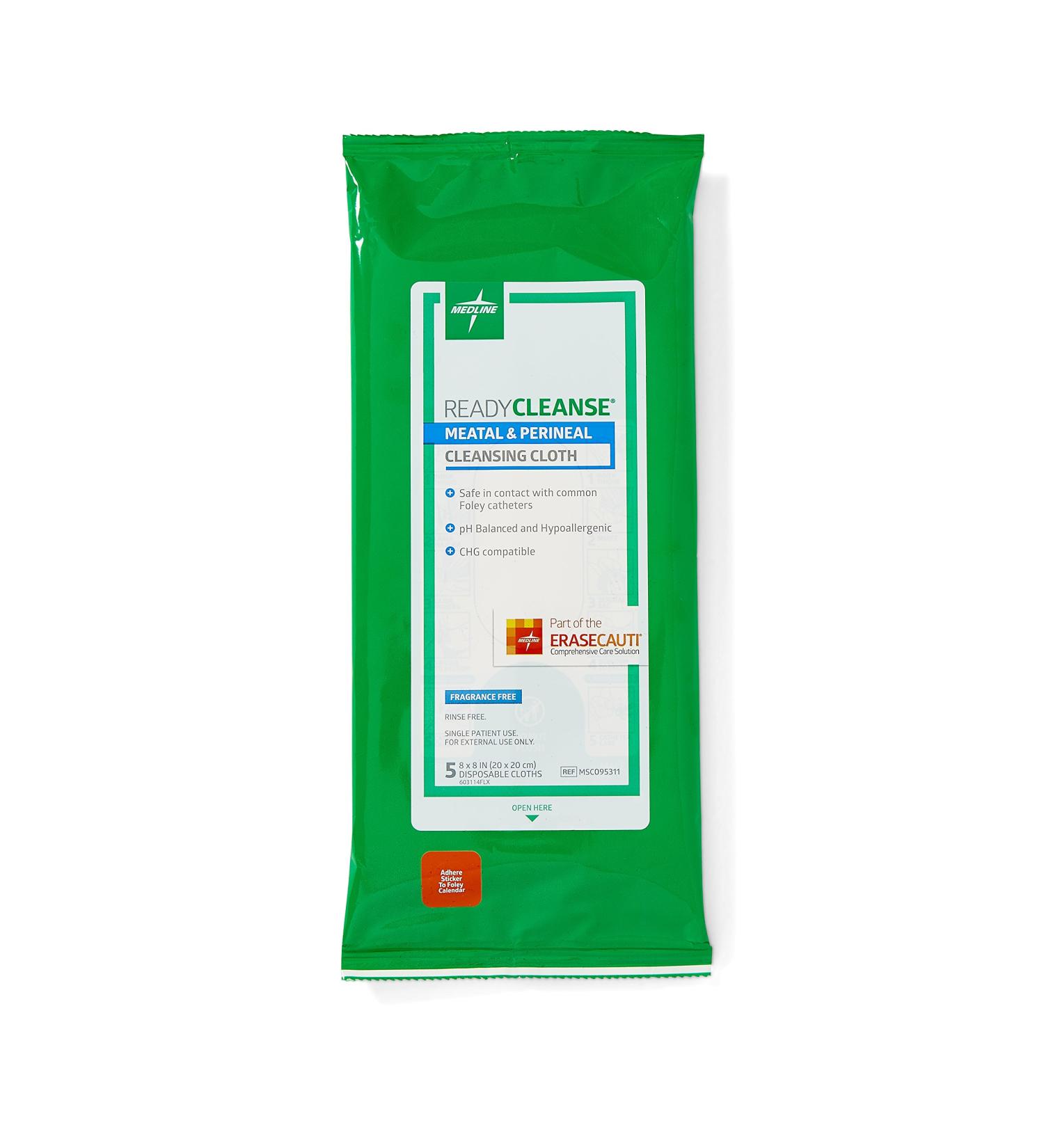 Medline Readycleanse Meatal and Perineal Cleansing Cloth - Fragrance Free, Hypoallergenic - 8 x 8, 5 Count, Pack of 30 - 150 Total Cloths - Buy Online on GoSupps.com