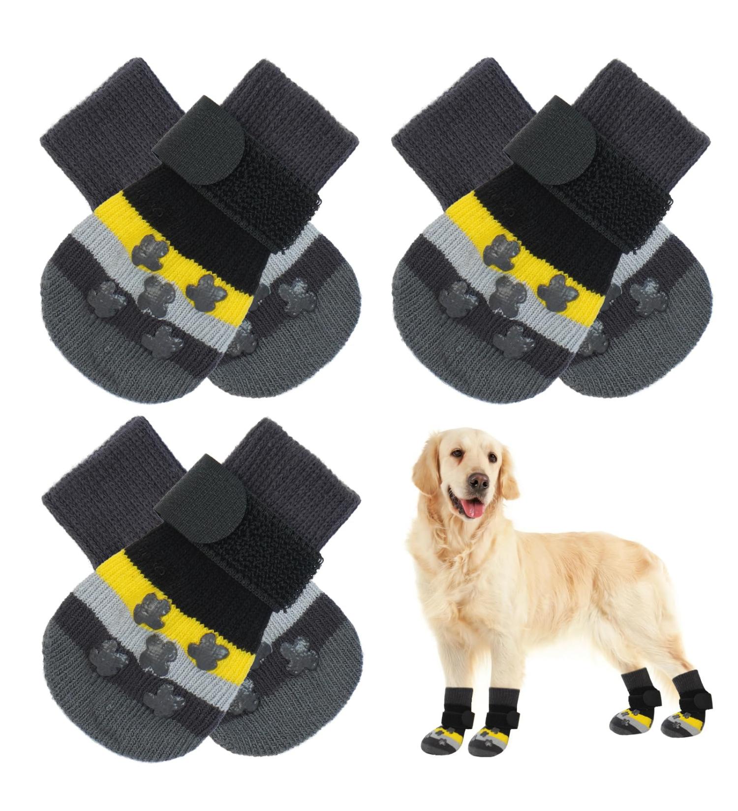 Kuoser Dog Socks - 3 Pairs Anti-Slip Paw Protection - Durable Dog Shoes for Hardwood Floors - Dark XL (6-Pack) Black - Buy Online on GoSupps.com