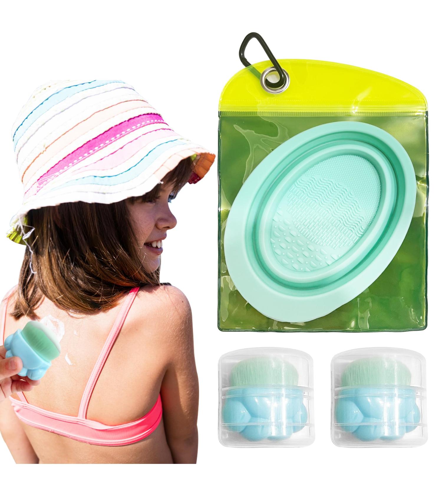 Kids Sunscreen Applicator Set - 2pc Roll On Sun Block with Caps Silicone Brush Cleaner Bowl Reusable Bag & Clips | International Shipping - Buy Online on GoSupps.com