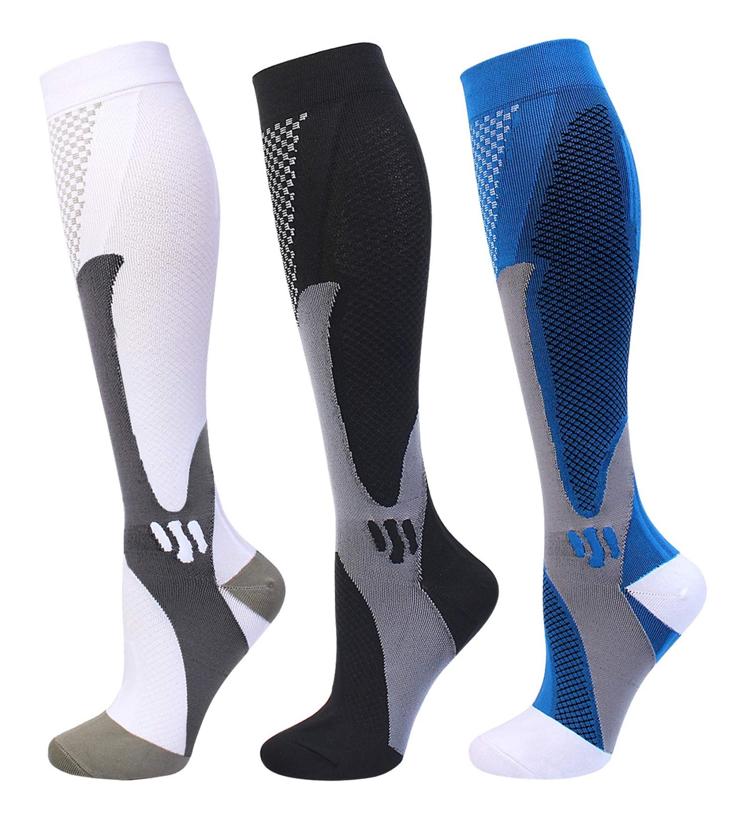 HYRIXDIRECT Compression Socks 20-30 mmHg for Men Women - White+Black+Blue - XL-XXL - Buy Online on GoSupps.com