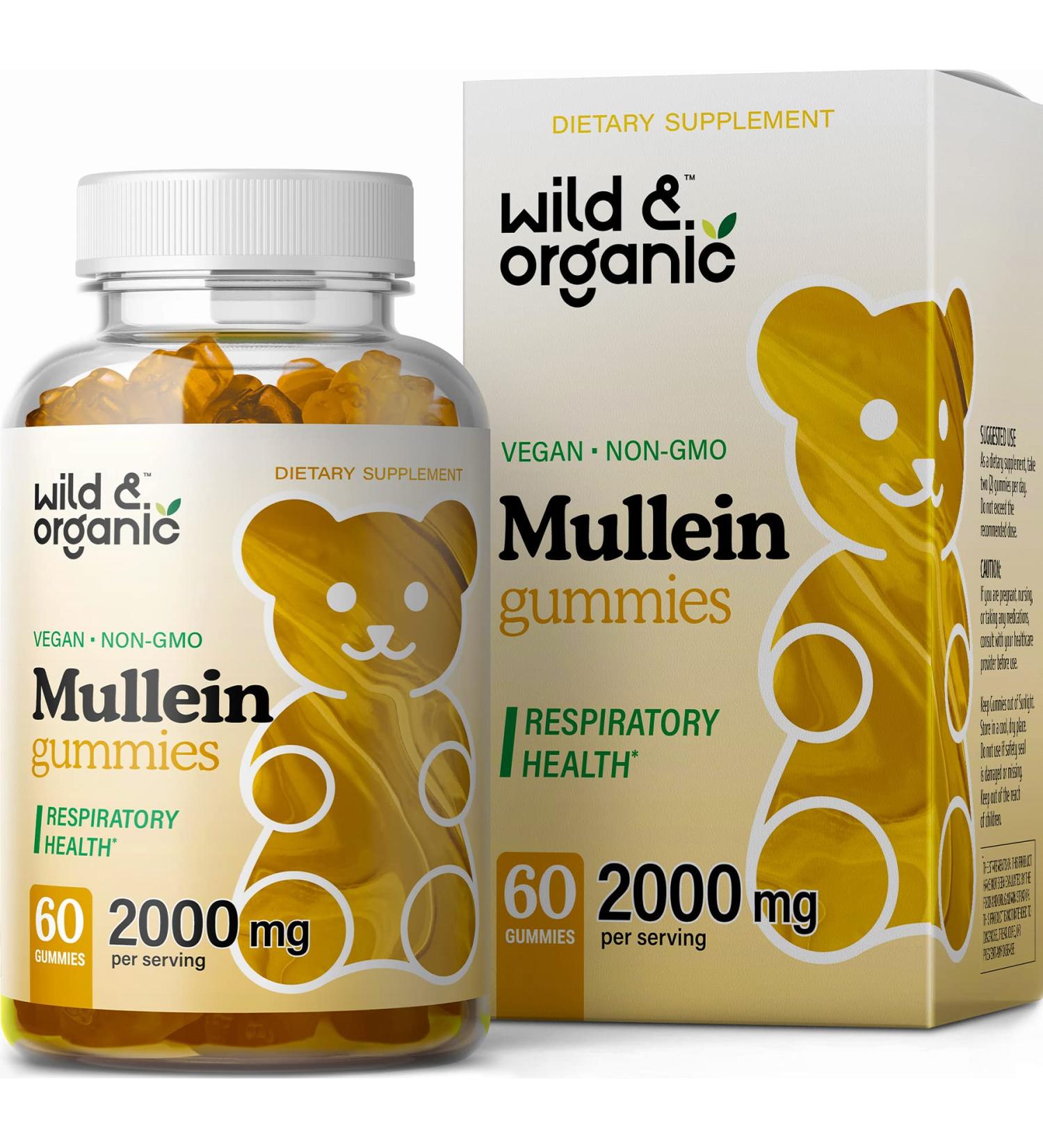 Organic Mullein Gummies - Respiratory & Digestive Support - 2000mg 60 Chews - Buy Online on GoSupps.com