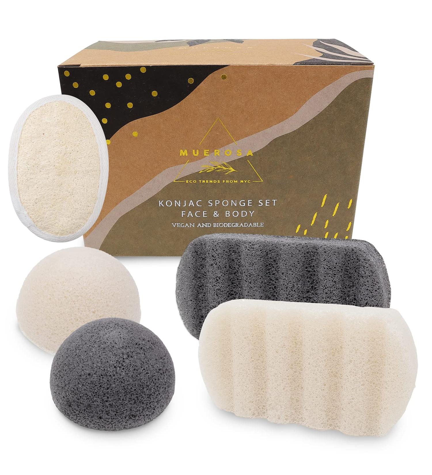 MUEROSA Konjac Sponge Set - 4 Piece Set for Face & Body - Buy Online on GoSupps.com