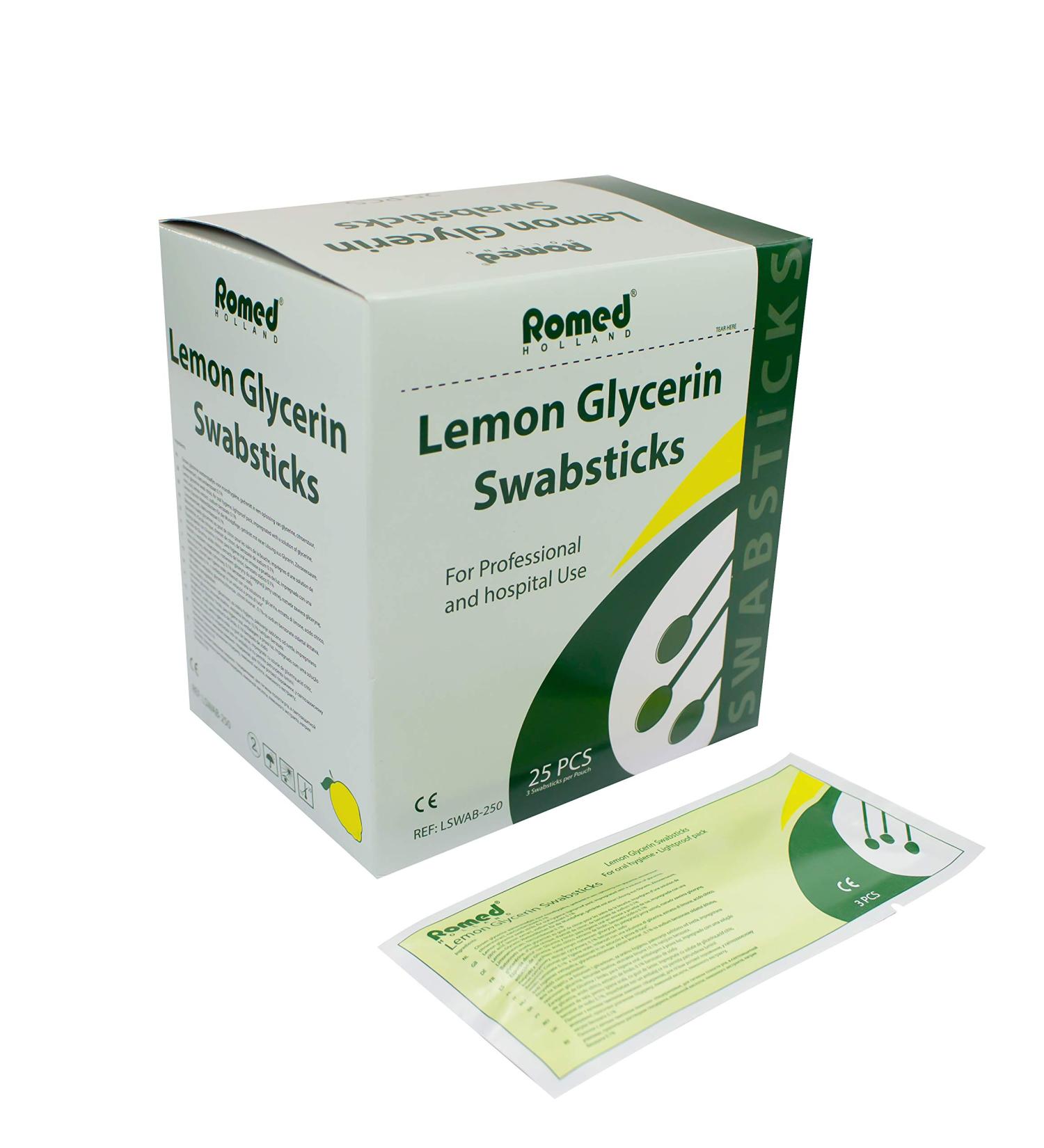 Romed Oral Care Swabs - Lemon Flavor Glycerin Swabsticks (75 Pieces) | International Shipping Available - Buy Online on GoSupps.com