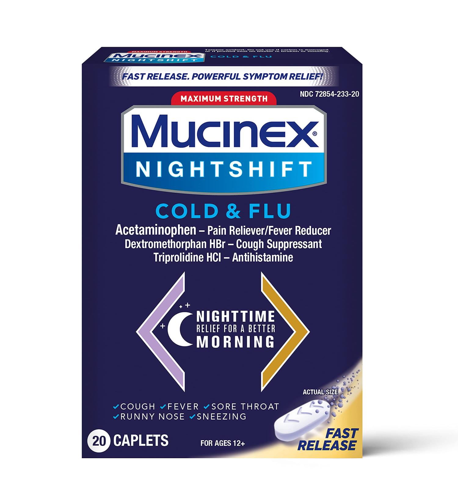 Mucinex Nightshift Cold & Flu Maximum Strength Caplets - Powerful Nighttime Relief - Buy Online on GoSupps.com