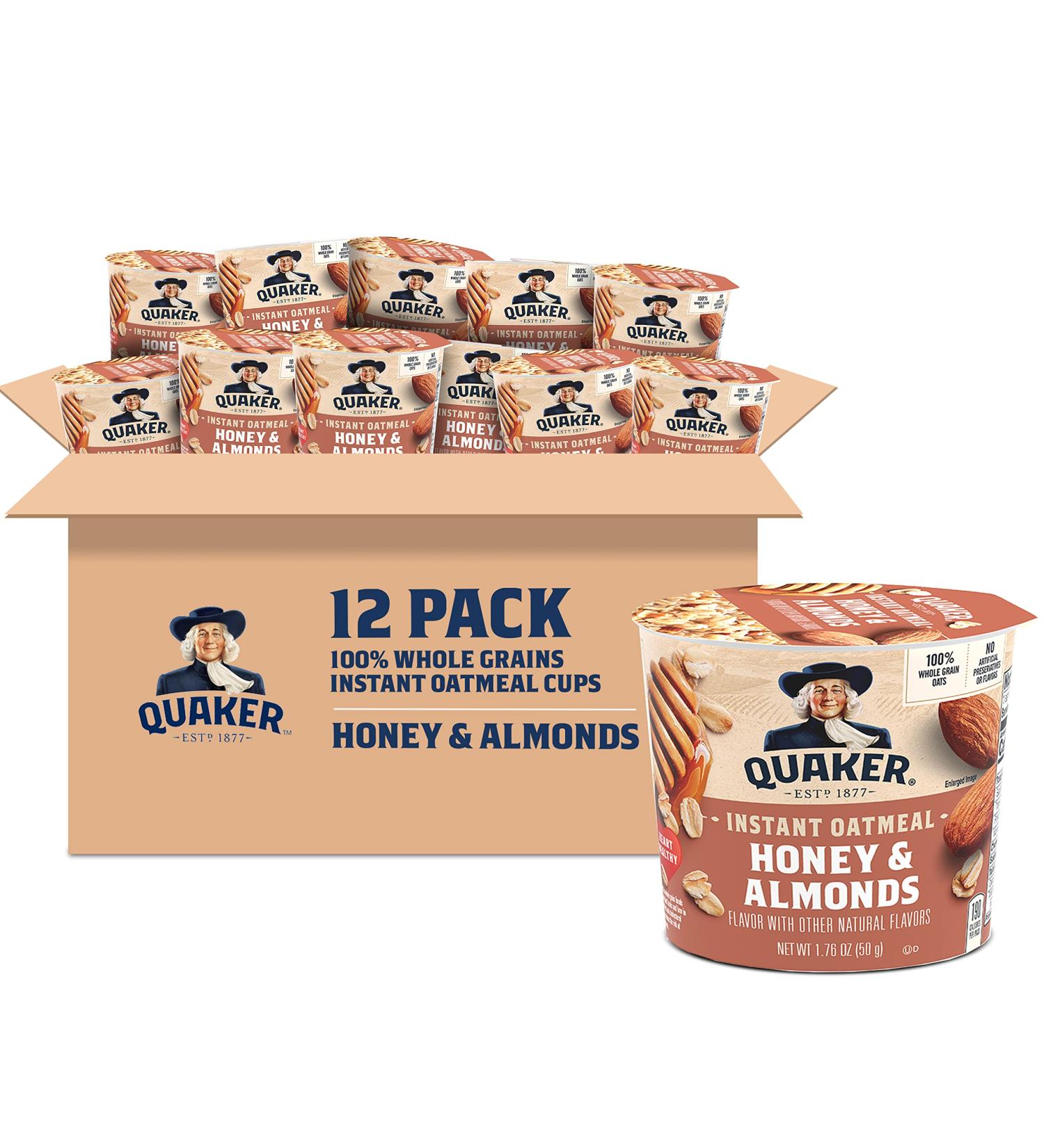Quaker Instant Oatmeal Express Cups Miel et Almonds 1.76 Once (Lot de 12) - Buy Online on GoSupps.com
