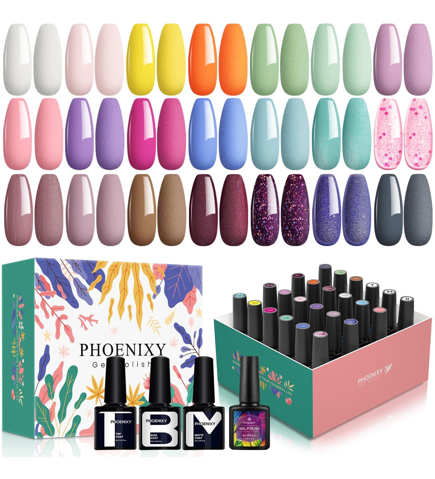 Phoenixy Gel Nail Polish Set - 24Pcs Halloween Soak Off UV LED Gel Polish Gift Set | White Yellow Orange Shades with Glossy Matte Top Coat | Salon Quality Nail Art Design - Green Citrus - Buy Online on GoSupps.com