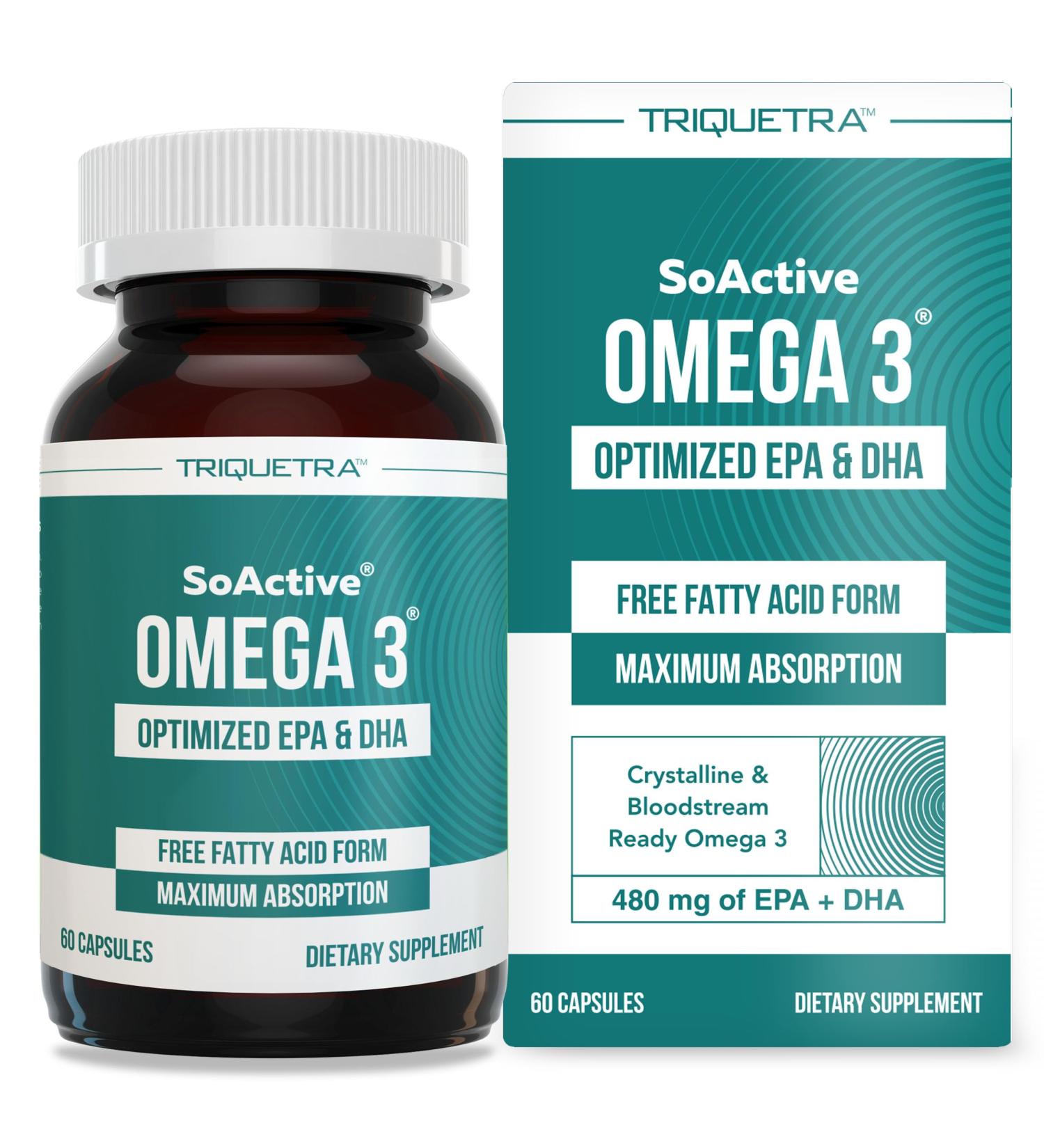 SoActive Omega 3 EPA & DHA | Free Fatty Acid Form Omega 3 | Near Perfect Absorption Up to 95% Absorption Rate | Bloodstream Ready EPA & DHA More Effective Than Fish Oil & Krill Oil (60 Capsules) - Buy Online on GoSupps.com
