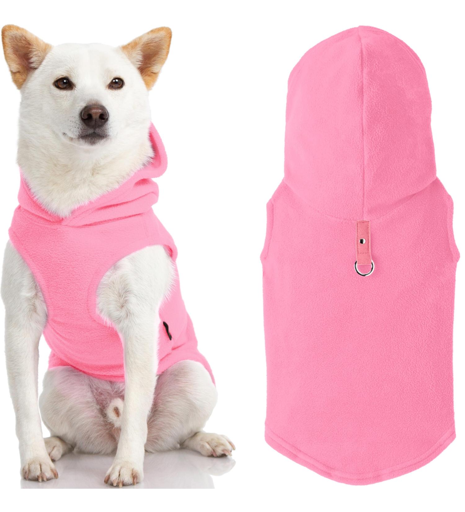 Gooby Fleece Vest with Hood for Small Dogs - Pink XL - Cozy Fleece Jacket with Leash Ring - Perfect for Winter Adventures - Buy Online on GoSupps.com